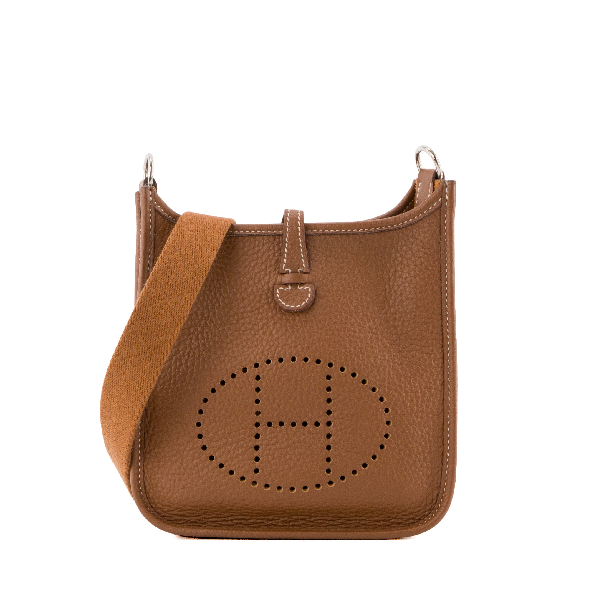 HERMÈS - Sac à bandoulière Evelyne 16 Hermès en cuir clémence marron gold
