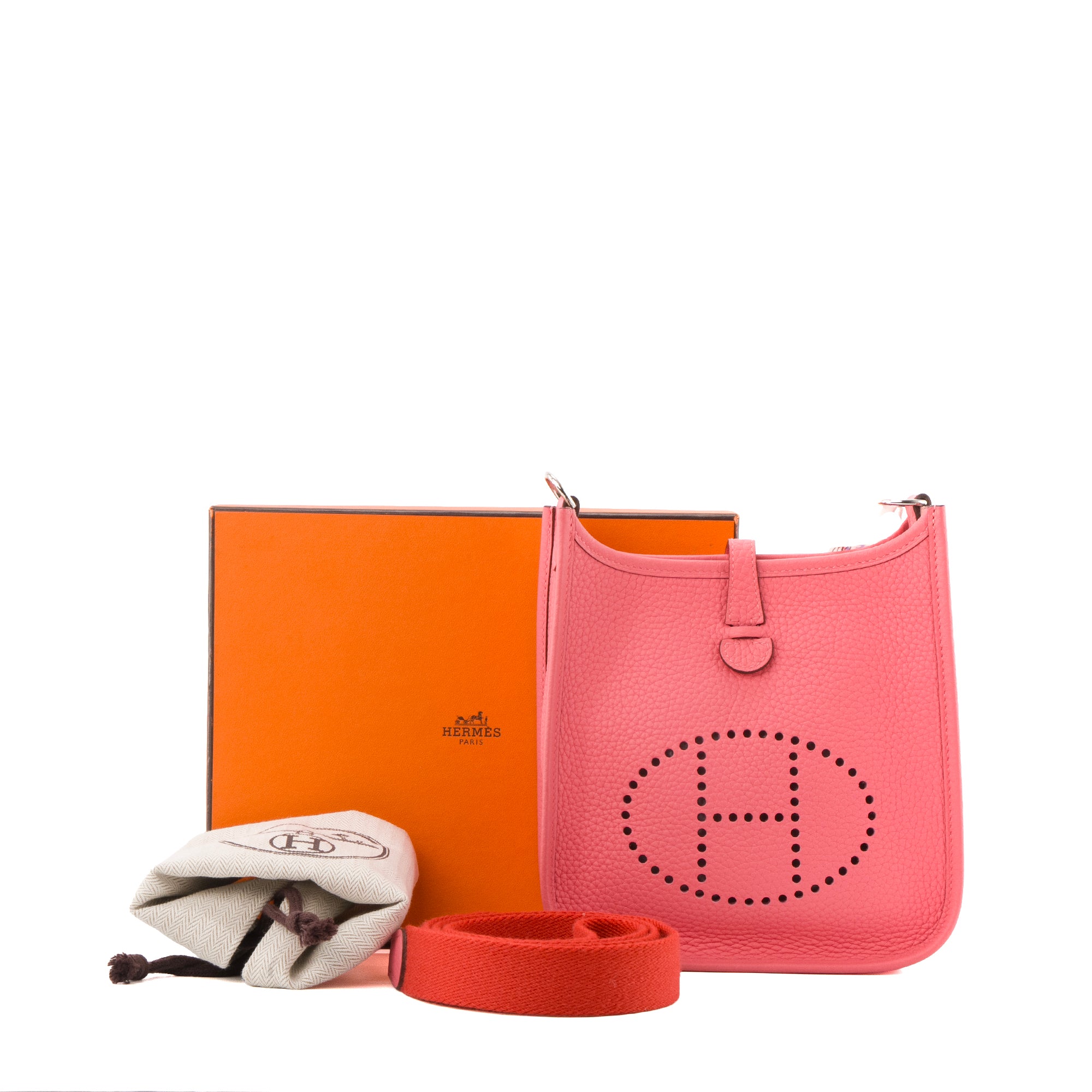 HERMÈS - Sac à bandoulière Evelyne 16 Hermès en cuir clémence taurillon rose