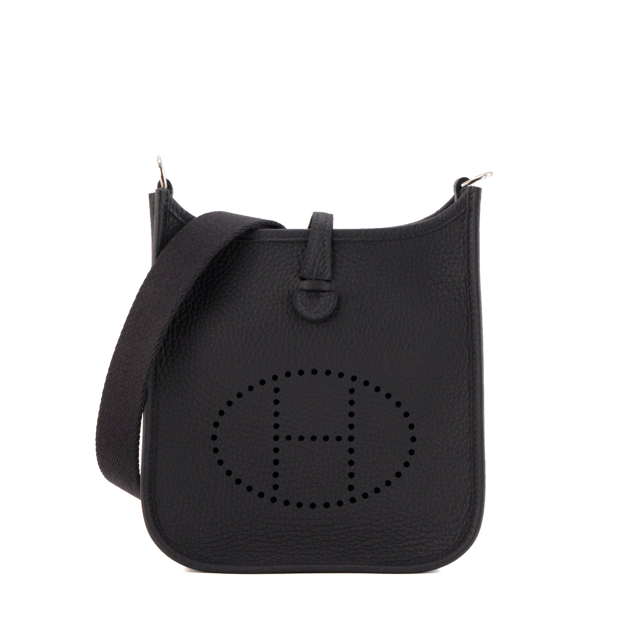 HERMÈS - Sac à bandoulière Evelyne 16 mini Hermès en cuir clémence bleu marine caban