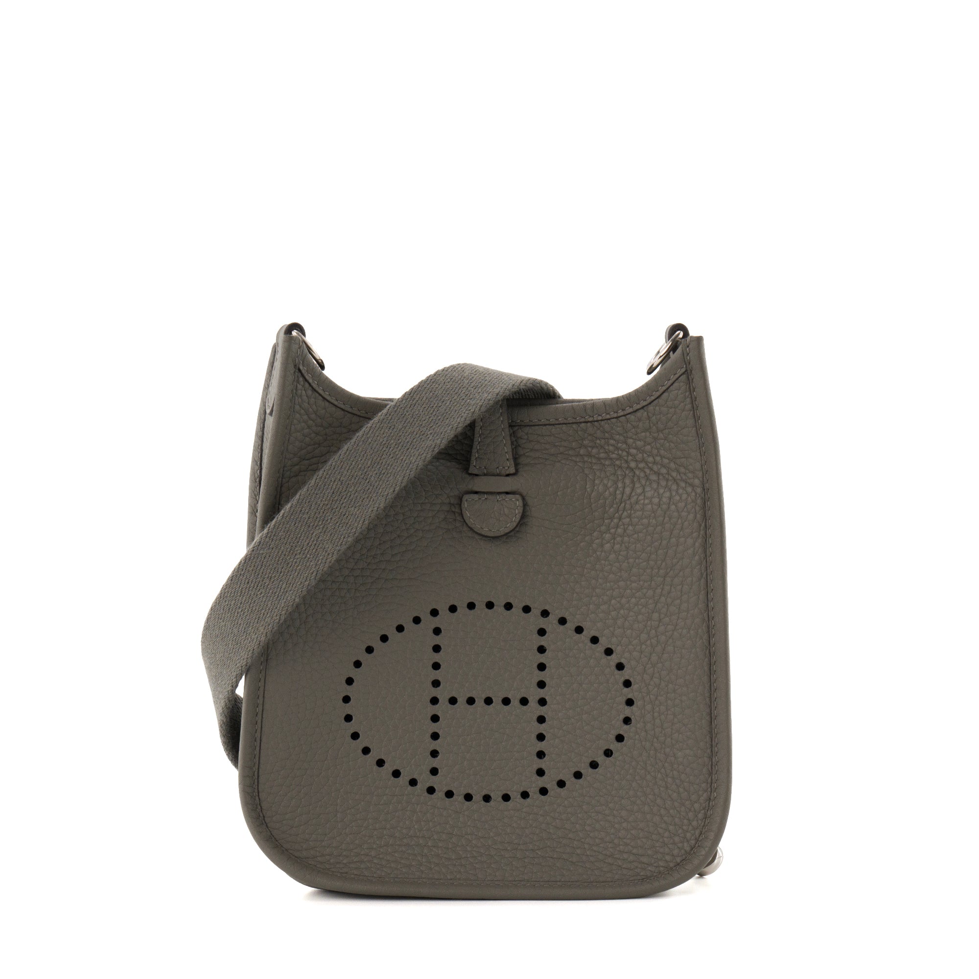 HERMÈS - Sac à bandoulière Evelyne 16 Mini Hermès en cuir clémence gris