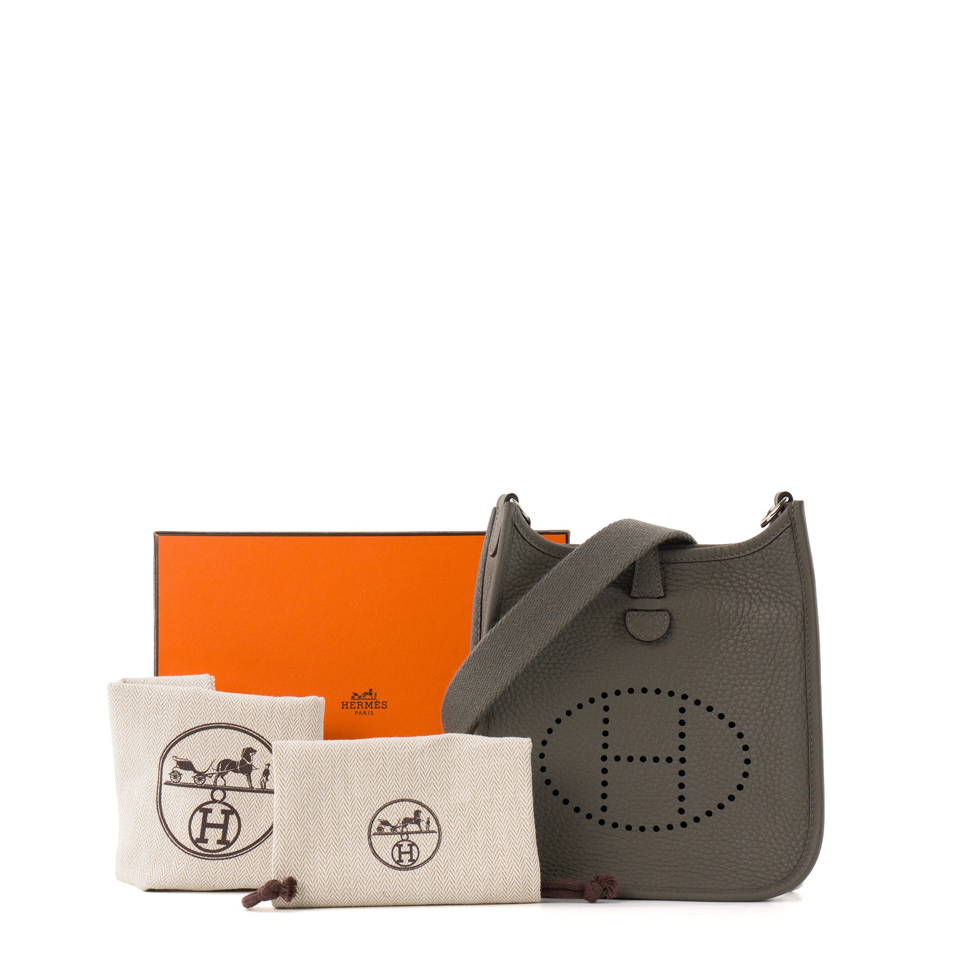 HERMÈS - Sac à bandoulière Evelyne 16 Mini Hermès en cuir clémence gris