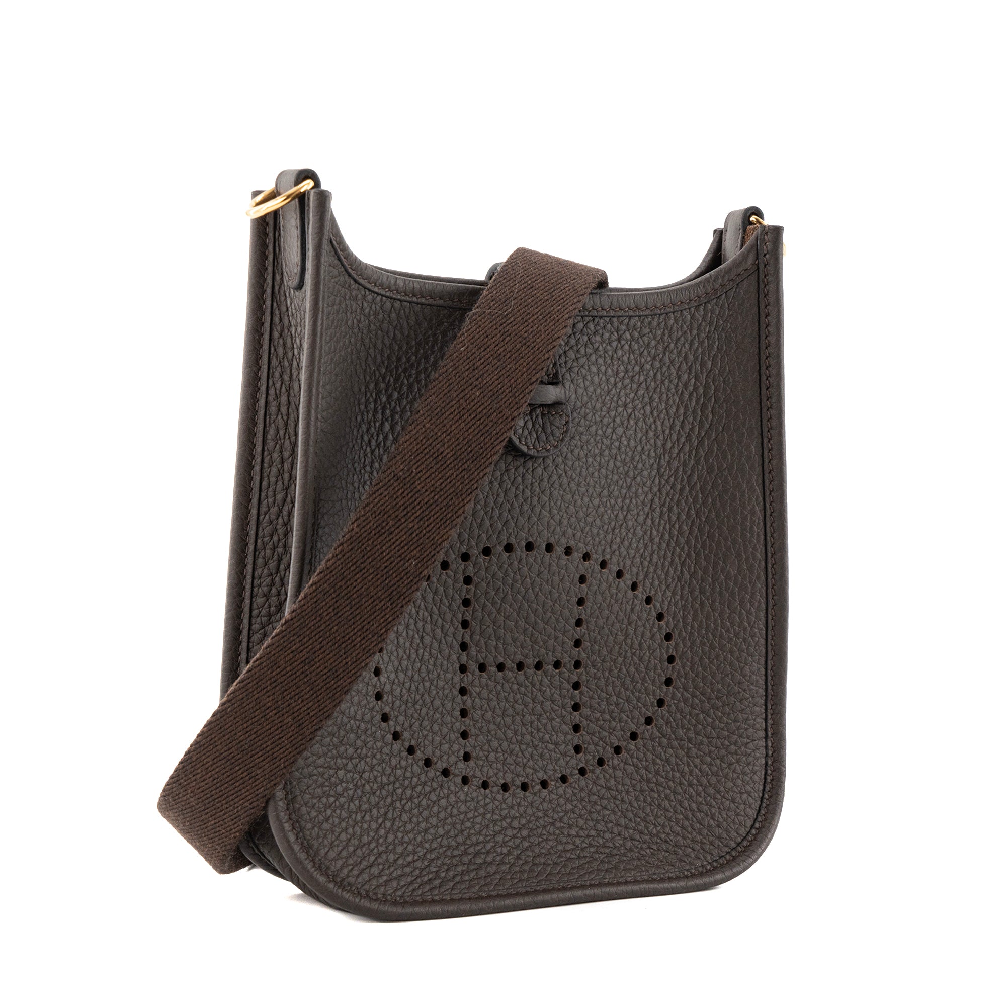 HERMÈS - Sac à bandoulière Evelyne 16 Hermès en cuir clémence marron ébène