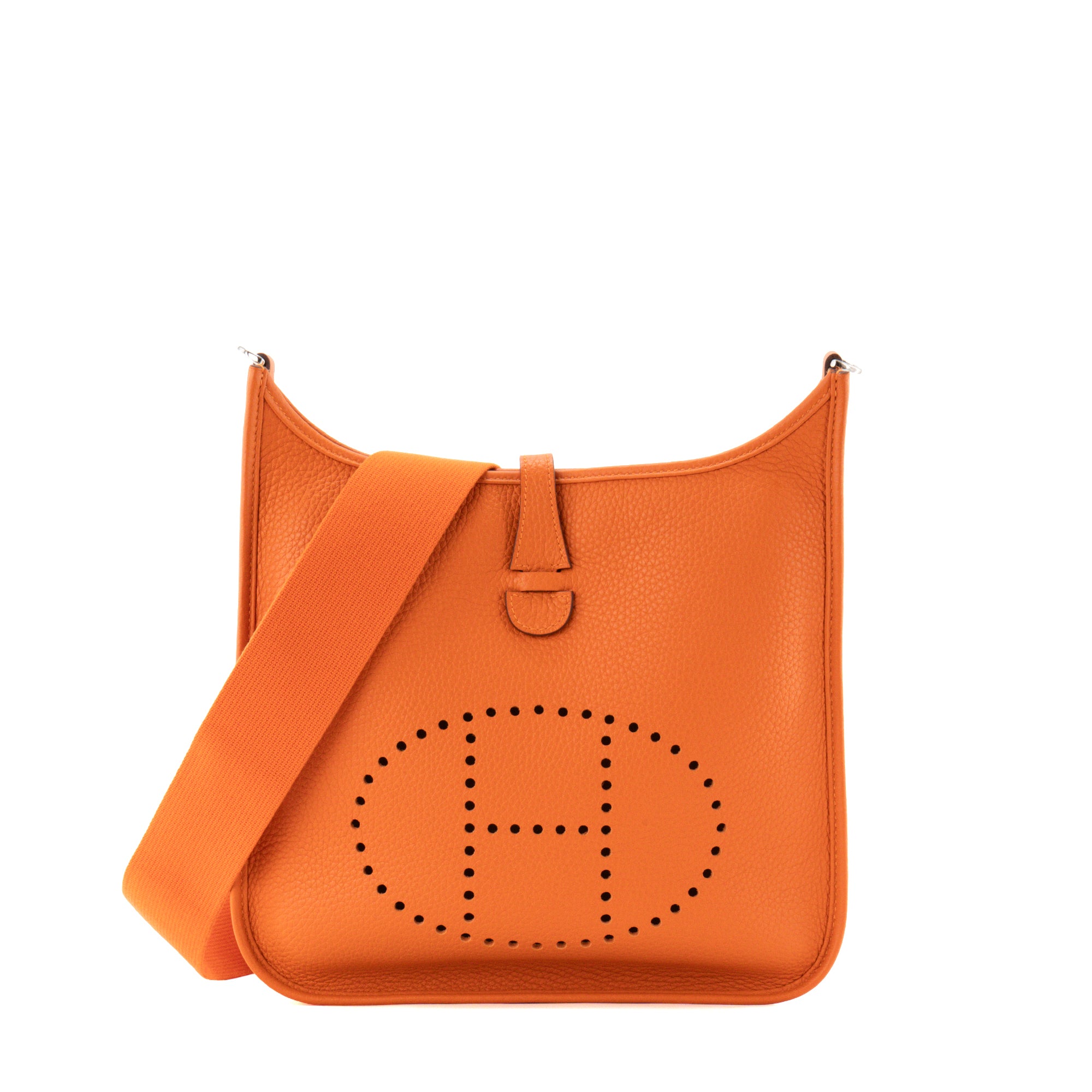 HERMÈS - Sac à bandoulière Evelyne 29 Hermès en cuir clémence orange H