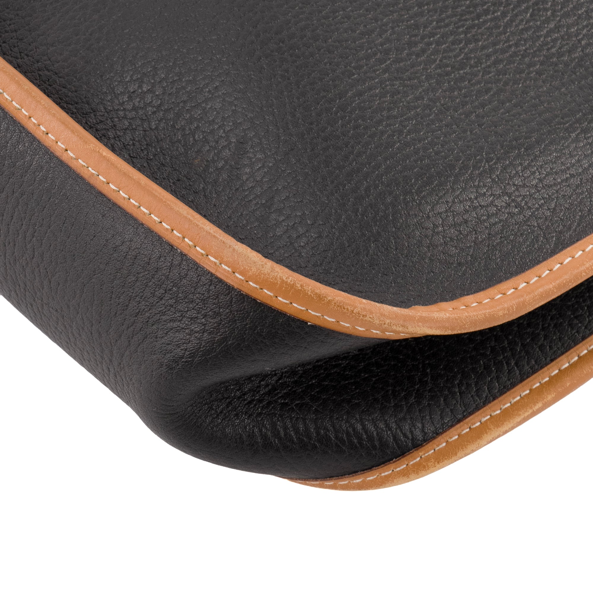 HERMÈS - Sac à bandoulière Evelyne GM Hermès  en cuir noir et marron vintage