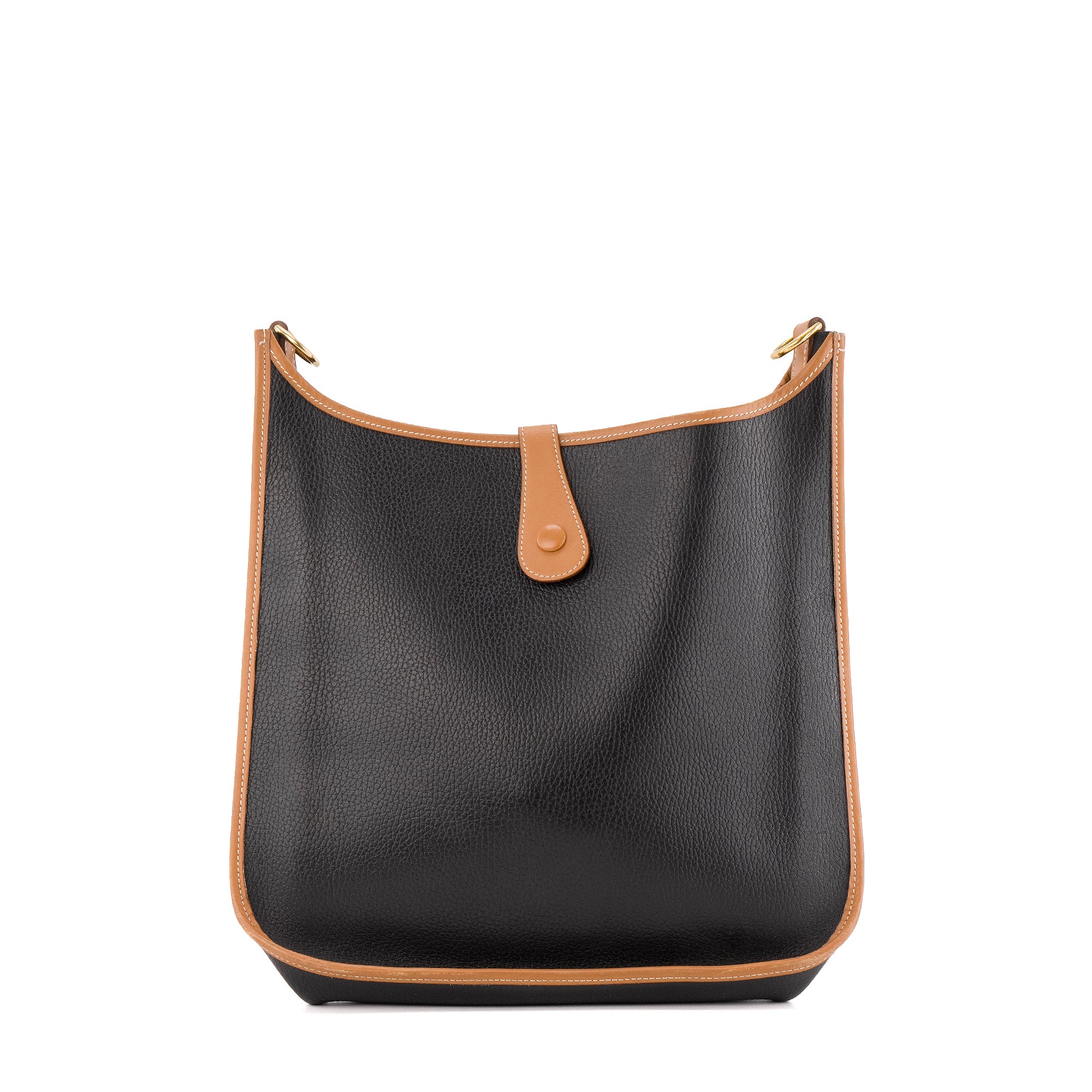 HERMÈS - Sac à bandoulière Evelyne GM Hermès  en cuir noir et marron vintage