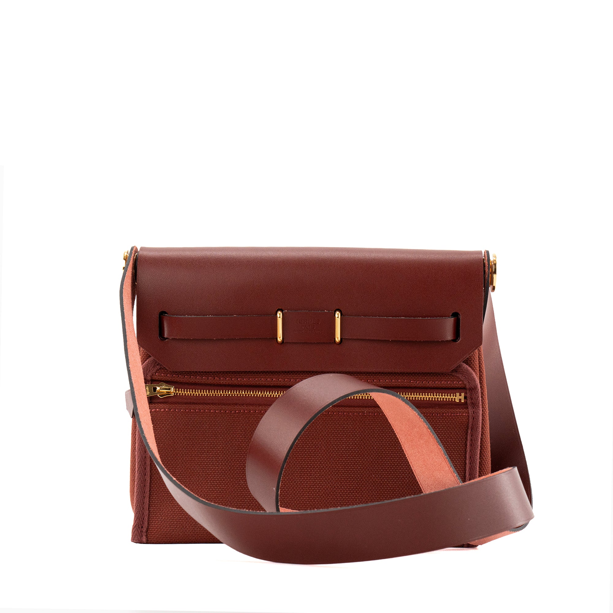 HERMÈS - Sac à bandoulière Herbag Mini Hermès en cuir lisse et toile rouge H