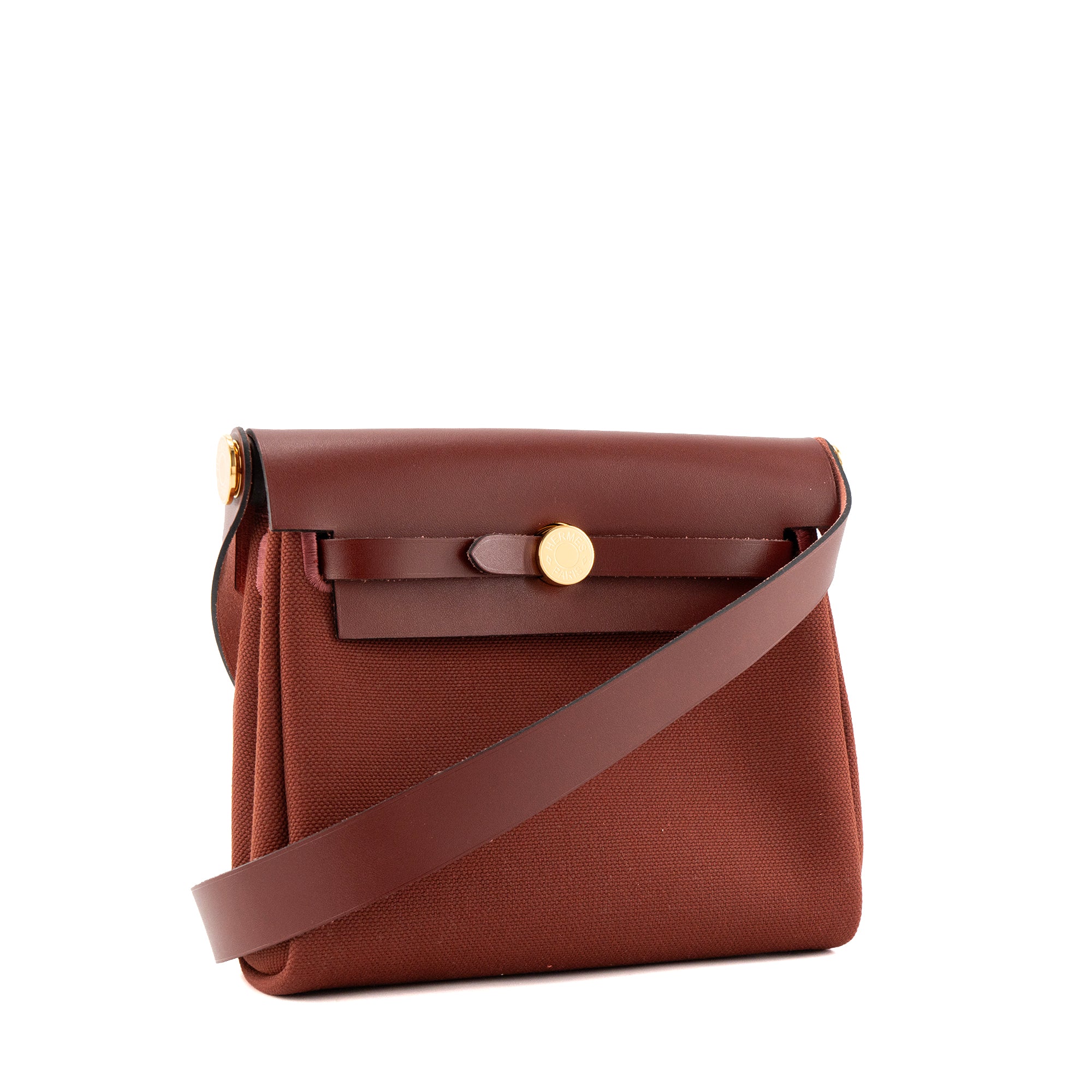 HERMÈS - Sac à bandoulière Herbag Mini Hermès en cuir lisse et toile rouge H
