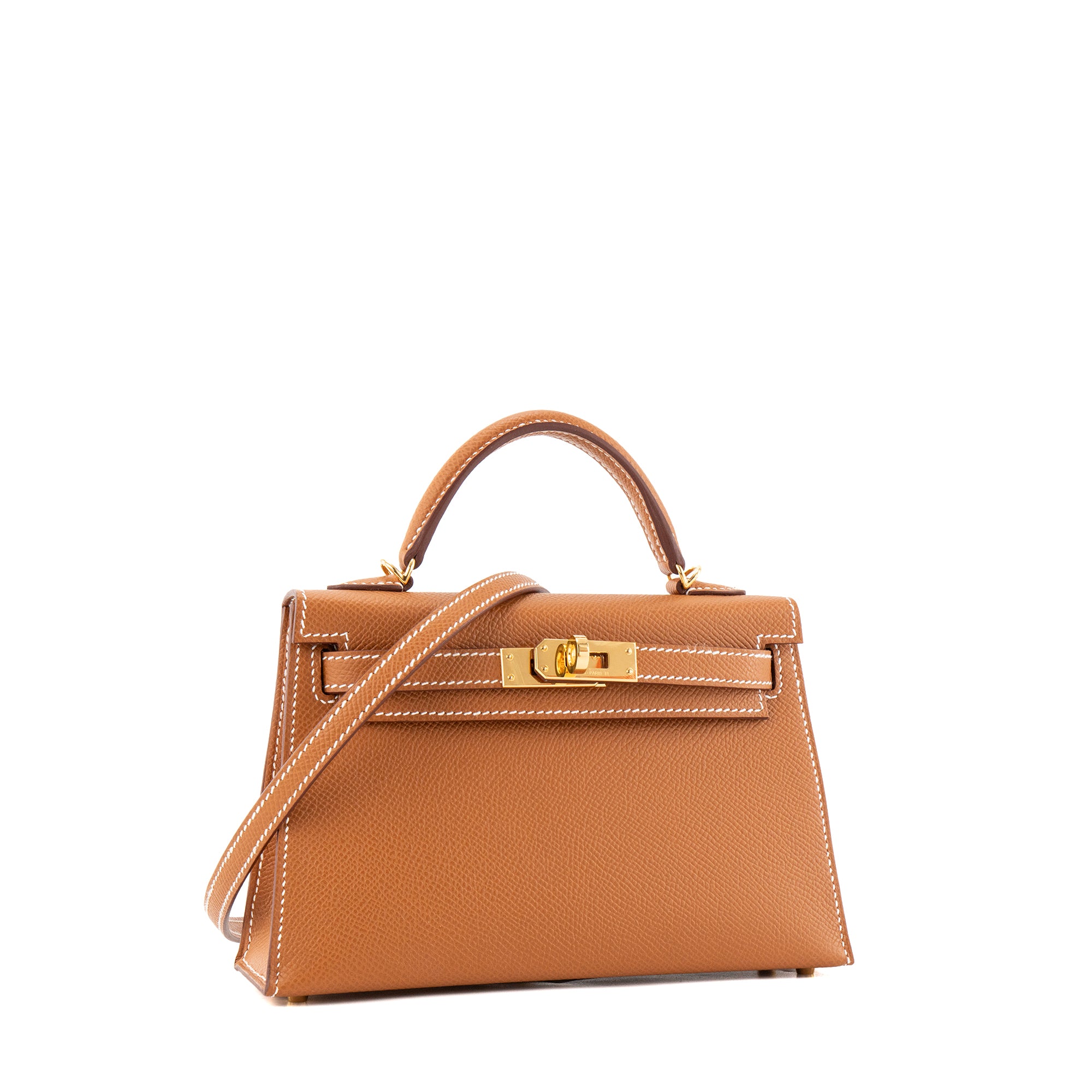 HERMÈS - Sac à bandoulière Kelly 20 mini Hermès en cuir epsom marron gold
