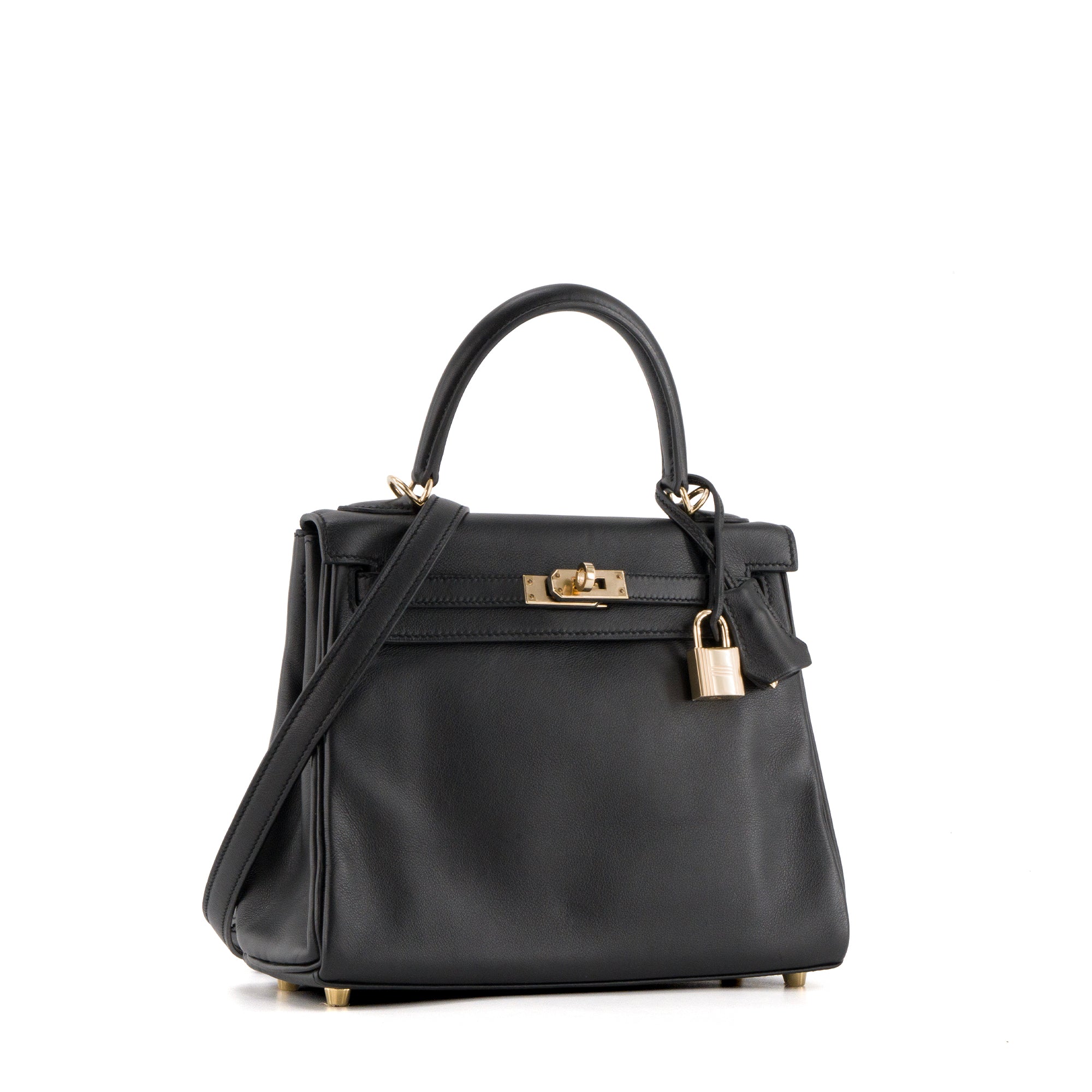 HERMÈS - Sac à bandoulière Kelly 25 Hermès en cuir de veau swift noir HSS