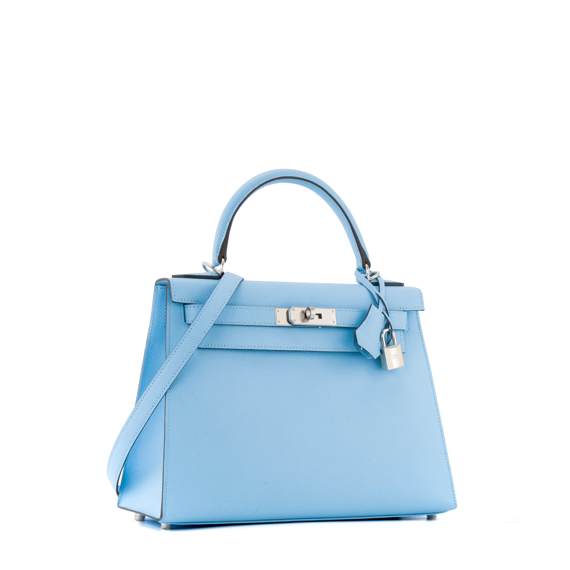 HERMÈS - Sac à bandoulière Kelly 28 Hermès en cuir epsom bleu céleste