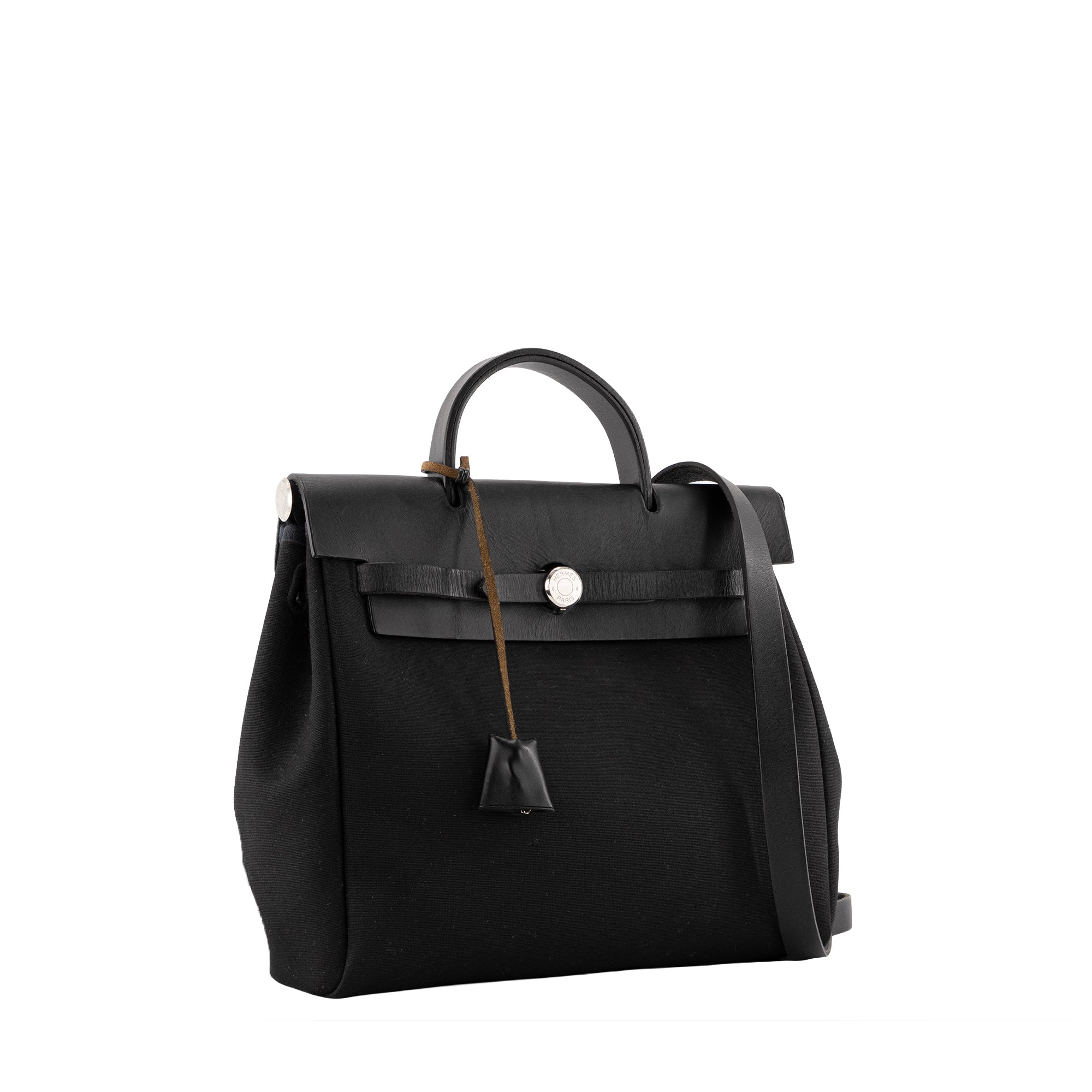 HERMÈS - Sac à dos Herbag Hermès en cuir et toile noire et bleu marine vintage