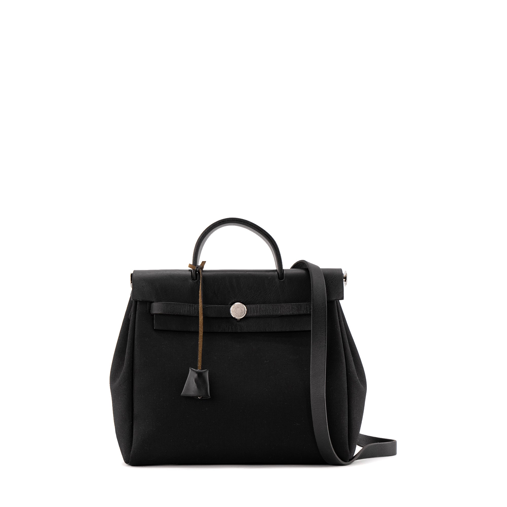 HERMÈS - Sac à dos Herbag Hermès en cuir et toile noire et bleu marine vintage