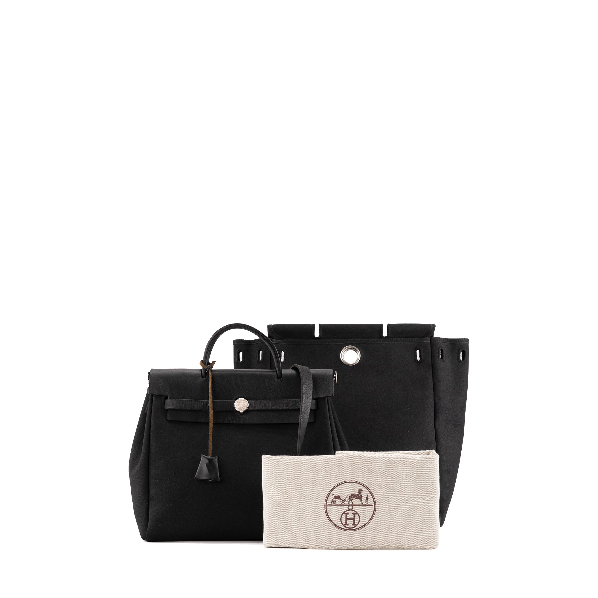 HERMÈS - Sac à dos Herbag Hermès en cuir et toile noire et bleu marine vintage