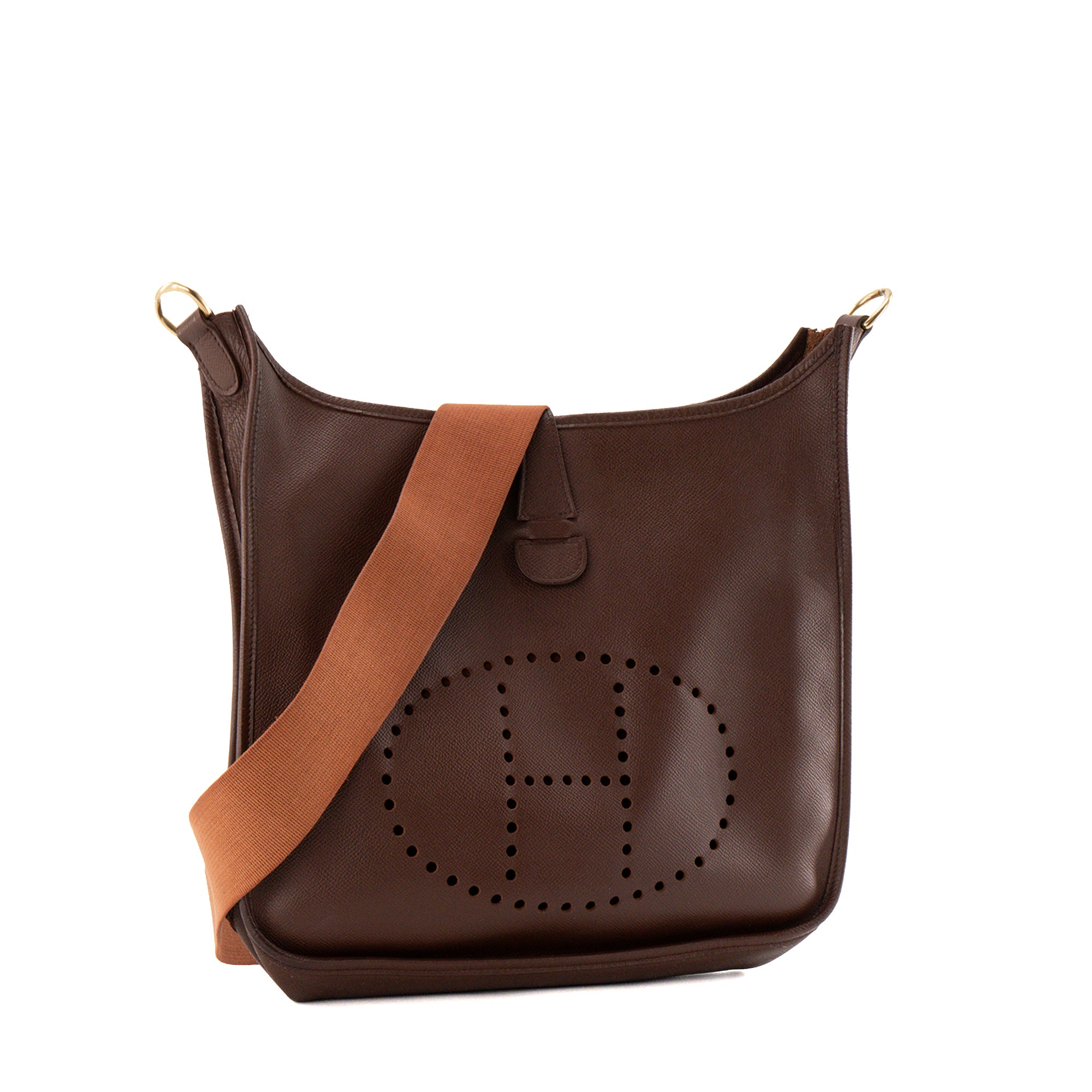 HERMÈS - Sac à épaule Evelyne GM Hermès en cuir Epsom marron vintage
