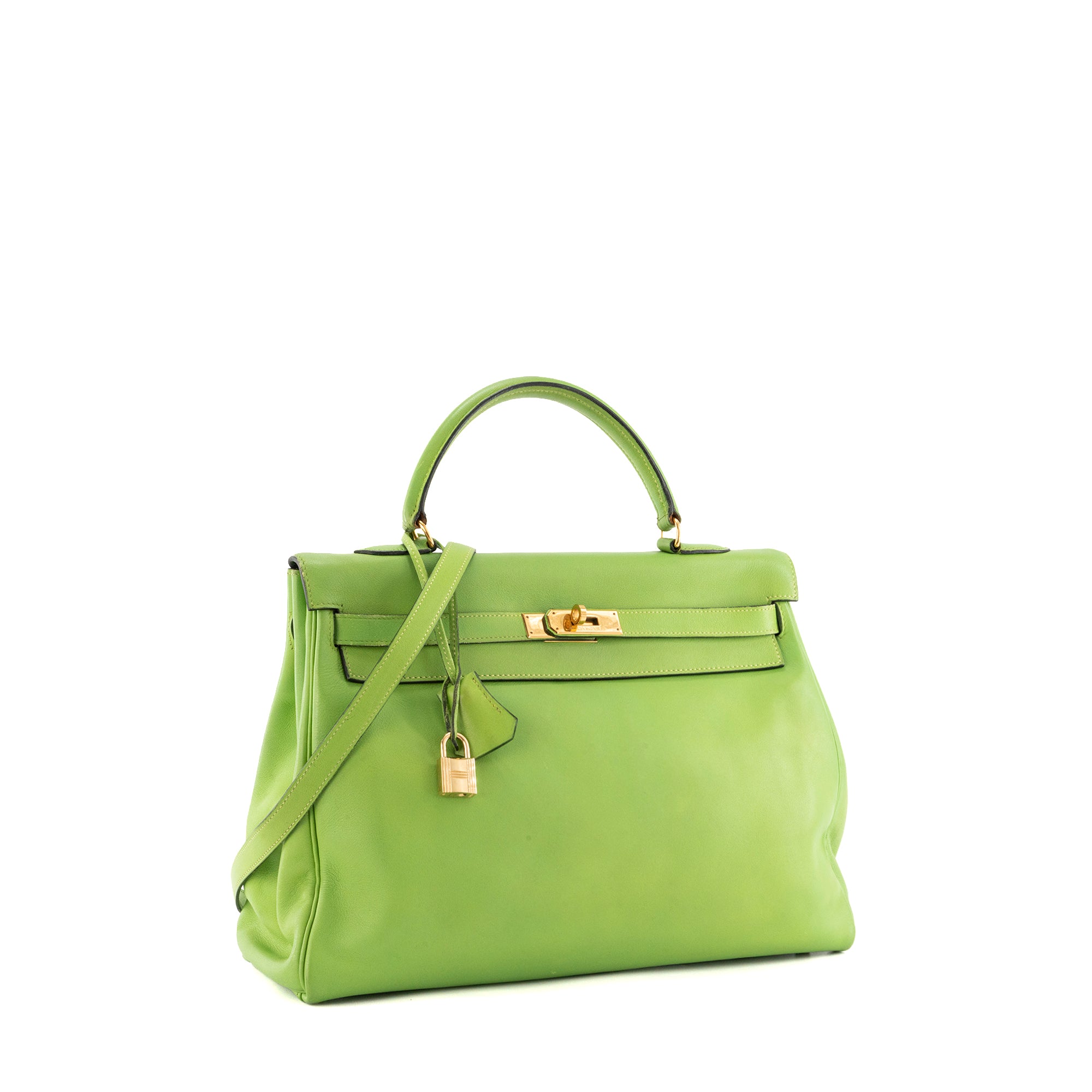 HERMÈS - Sac à épaule Kelly 35 Hermès en cuir lisse swift vert