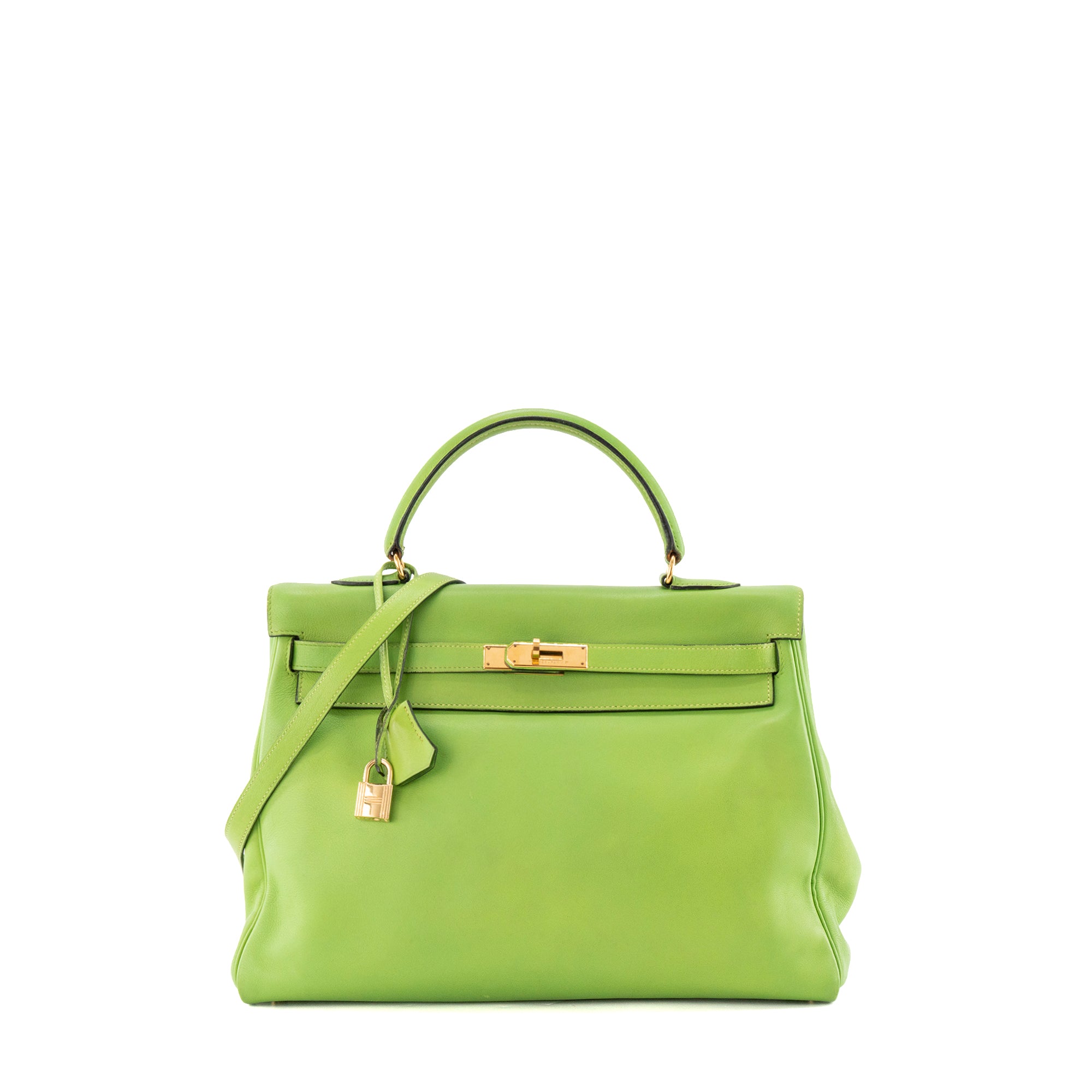 HERMÈS - Sac à épaule Kelly 35 Hermès en cuir lisse swift vert