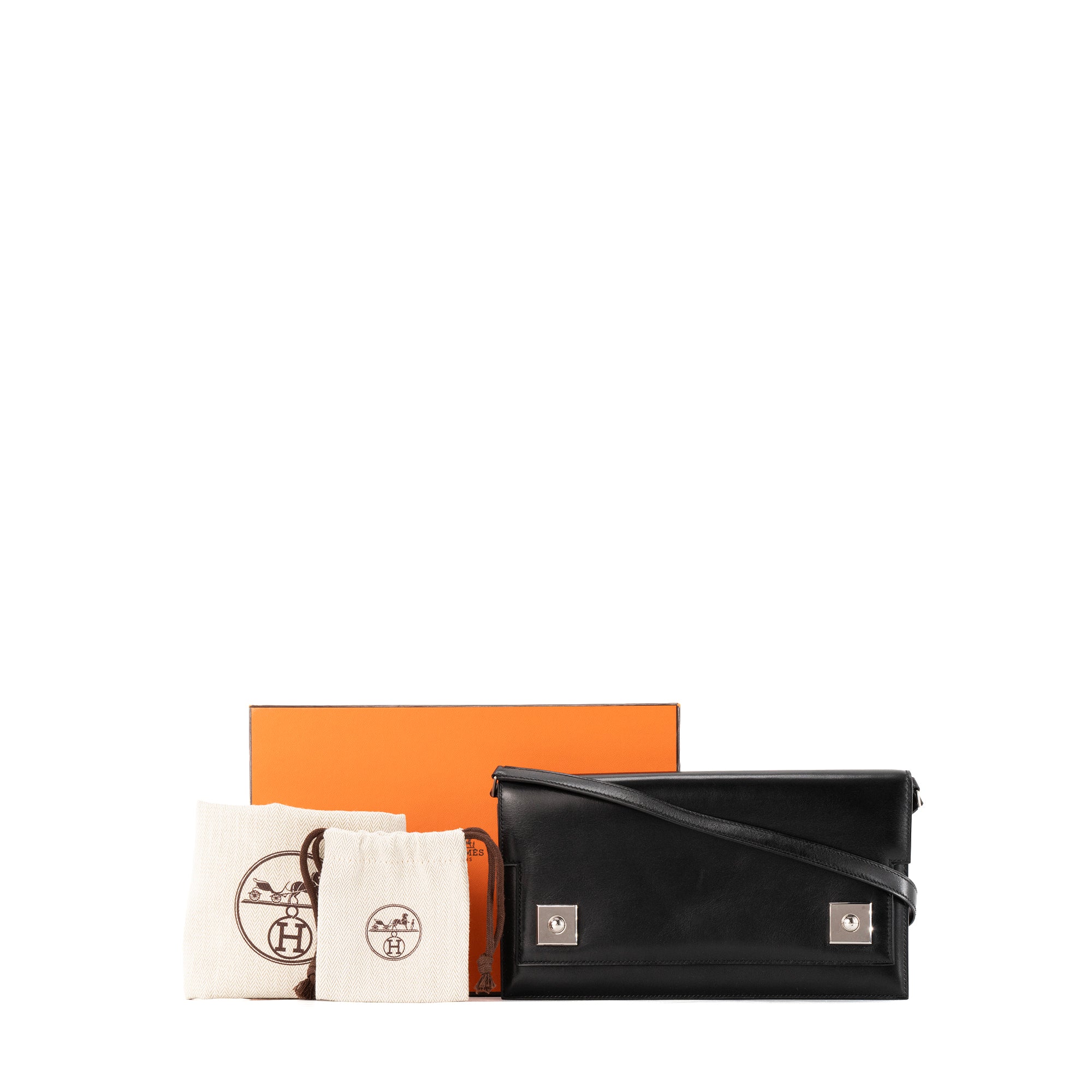 HERMÈS - Sac à épaule Piano Duo Hermès en cuir box noir