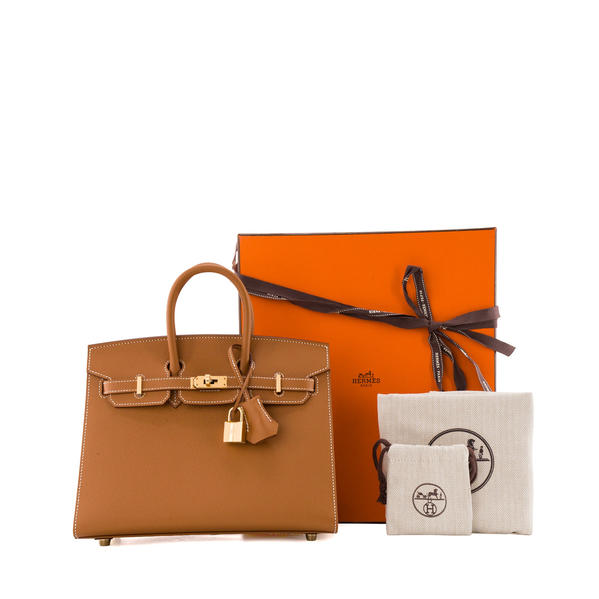HERMÈS - Sac à main Birkin 25 Hermès en cuir epsom marron gold