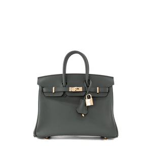 HERMÈS - Sac à main Birkin 25 Hermès en cuir swift vert mangrove