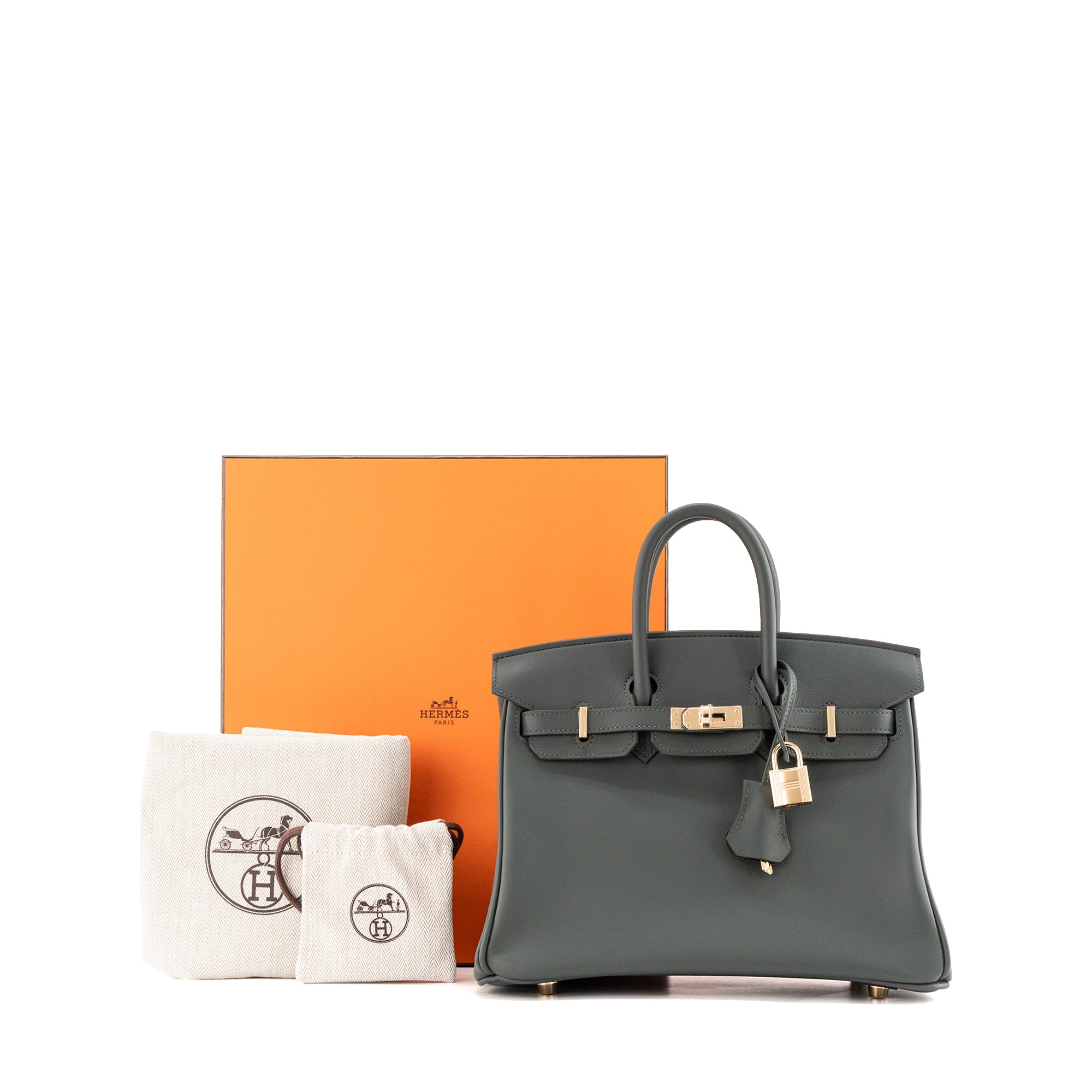 HERMÈS - Sac à main Birkin 25 Hermès en cuir swift vert mangrove