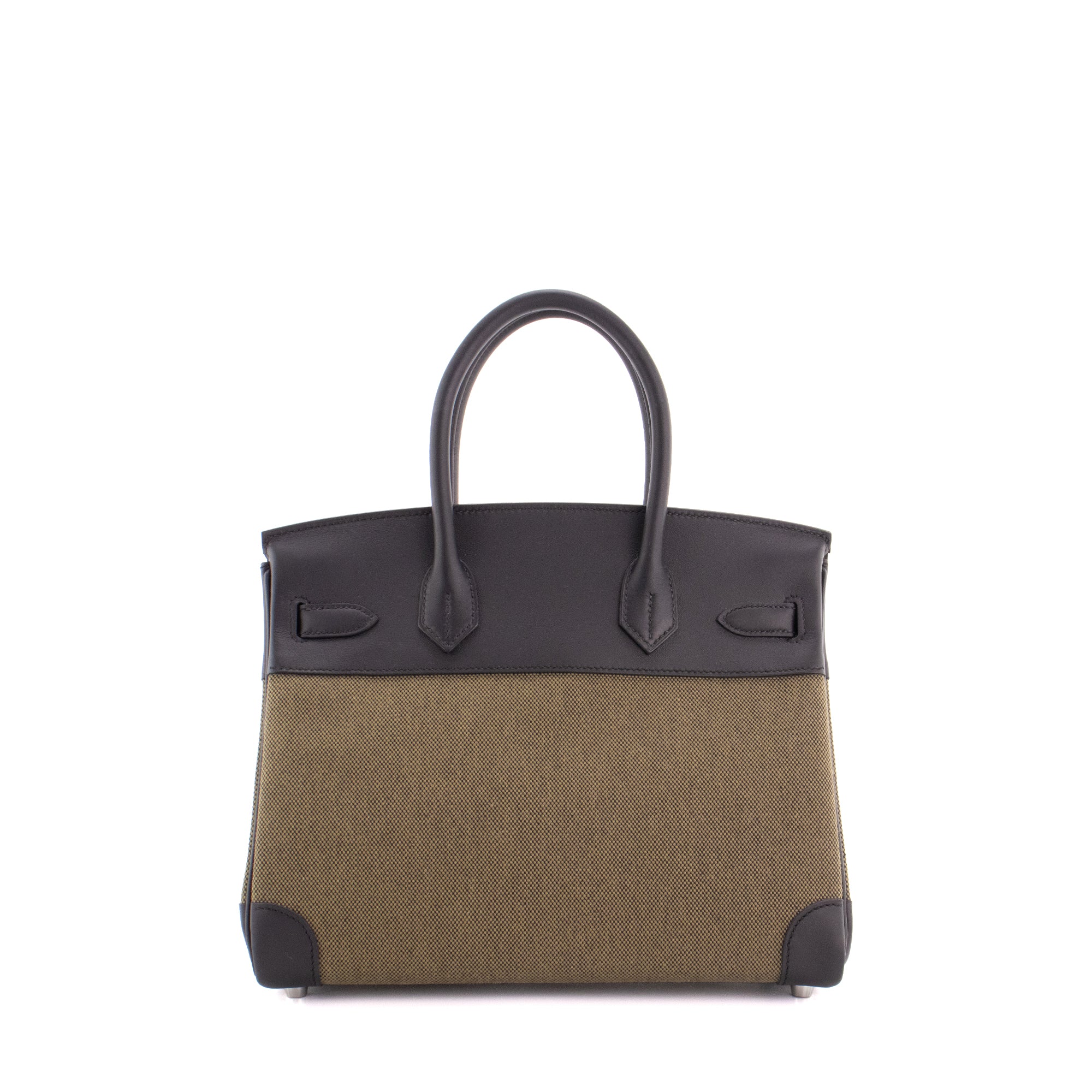 HERMÈS - Sac à main Birkin 30 Hermès en toile vert militaire et cuir noir