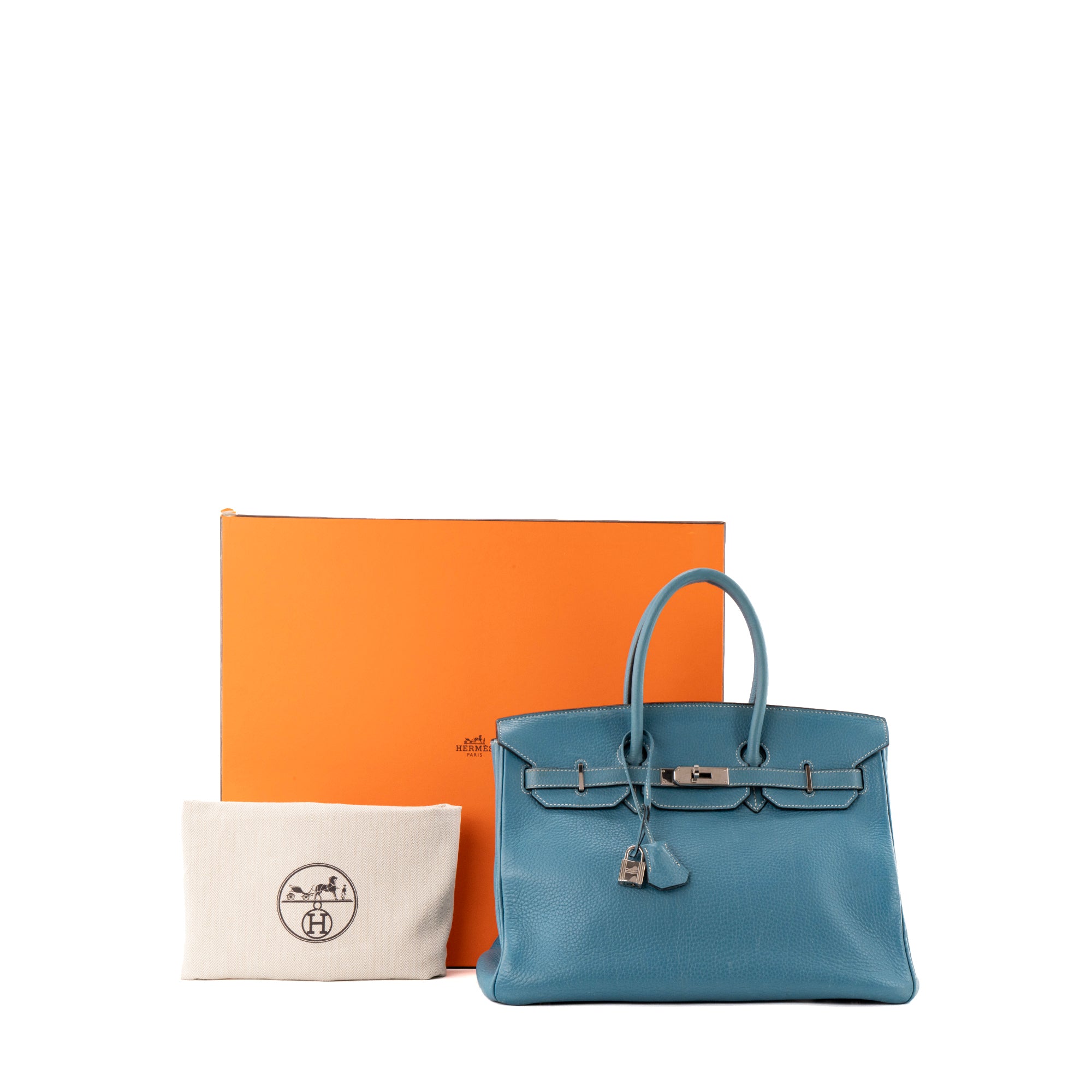 HERMÈS - Sac à main Birkin 35 Hermès en cuir clémence bleu jean