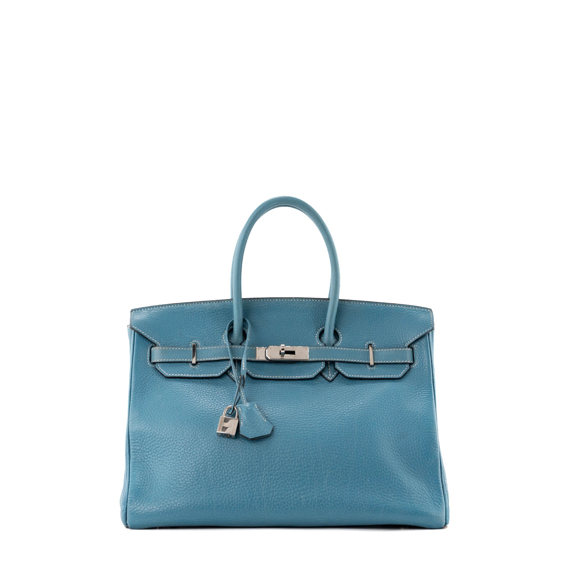 HERMÈS - Sac à main Birkin 35 Hermès en cuir clémence bleu jean