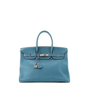 HERMÈS - Sac à main Birkin 35 Hermès en cuir clémence bleu jean