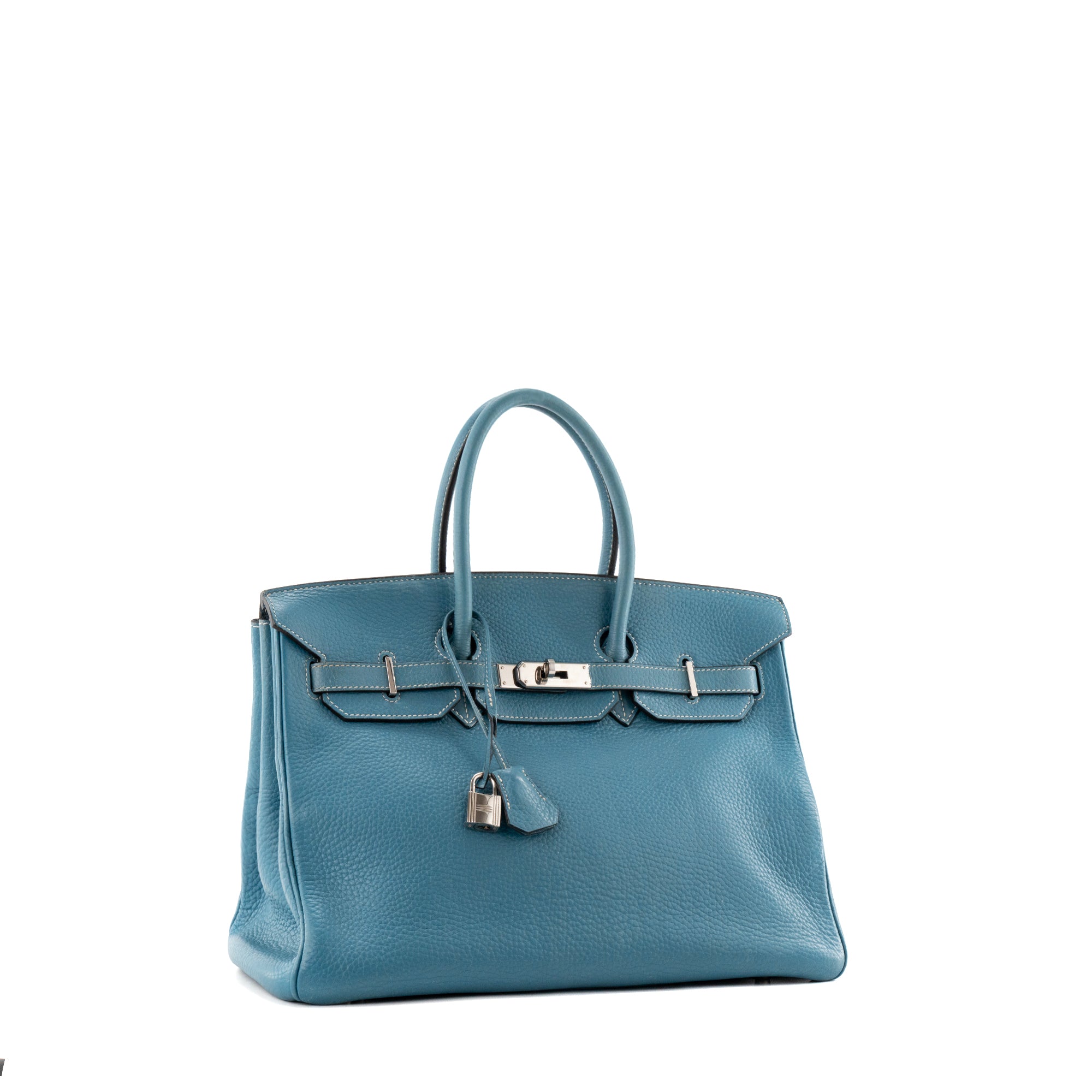 HERMÈS - Sac à main Birkin 35 Hermès en cuir clémence bleu jean