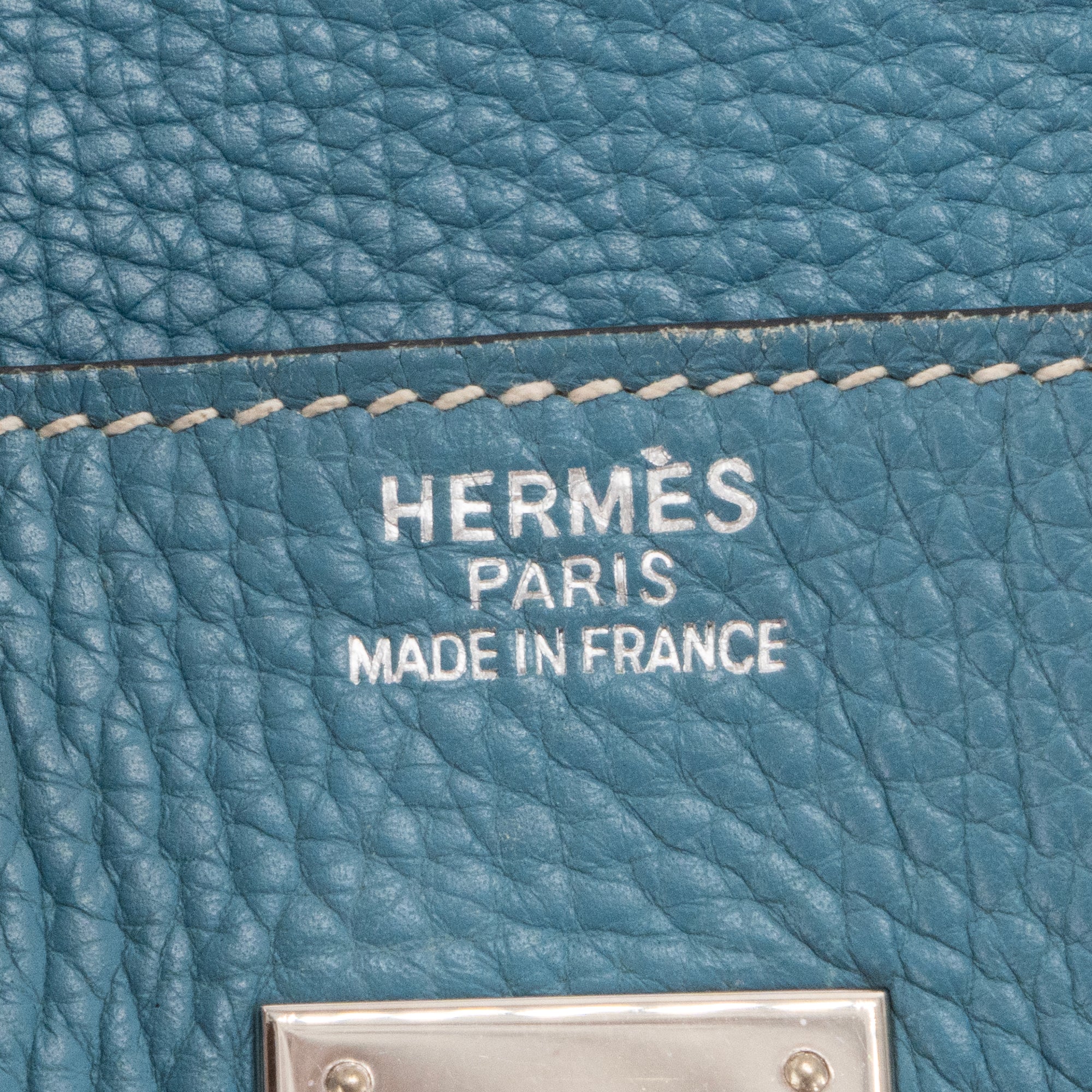 HERMÈS - Sac à main Birkin 35 Hermès en cuir clémence bleu jean