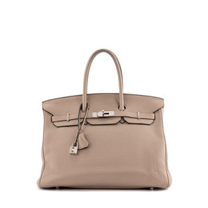 HERMÈS - Sac à main Birkin 35 Hermès en cuir clémence gris tourterelle