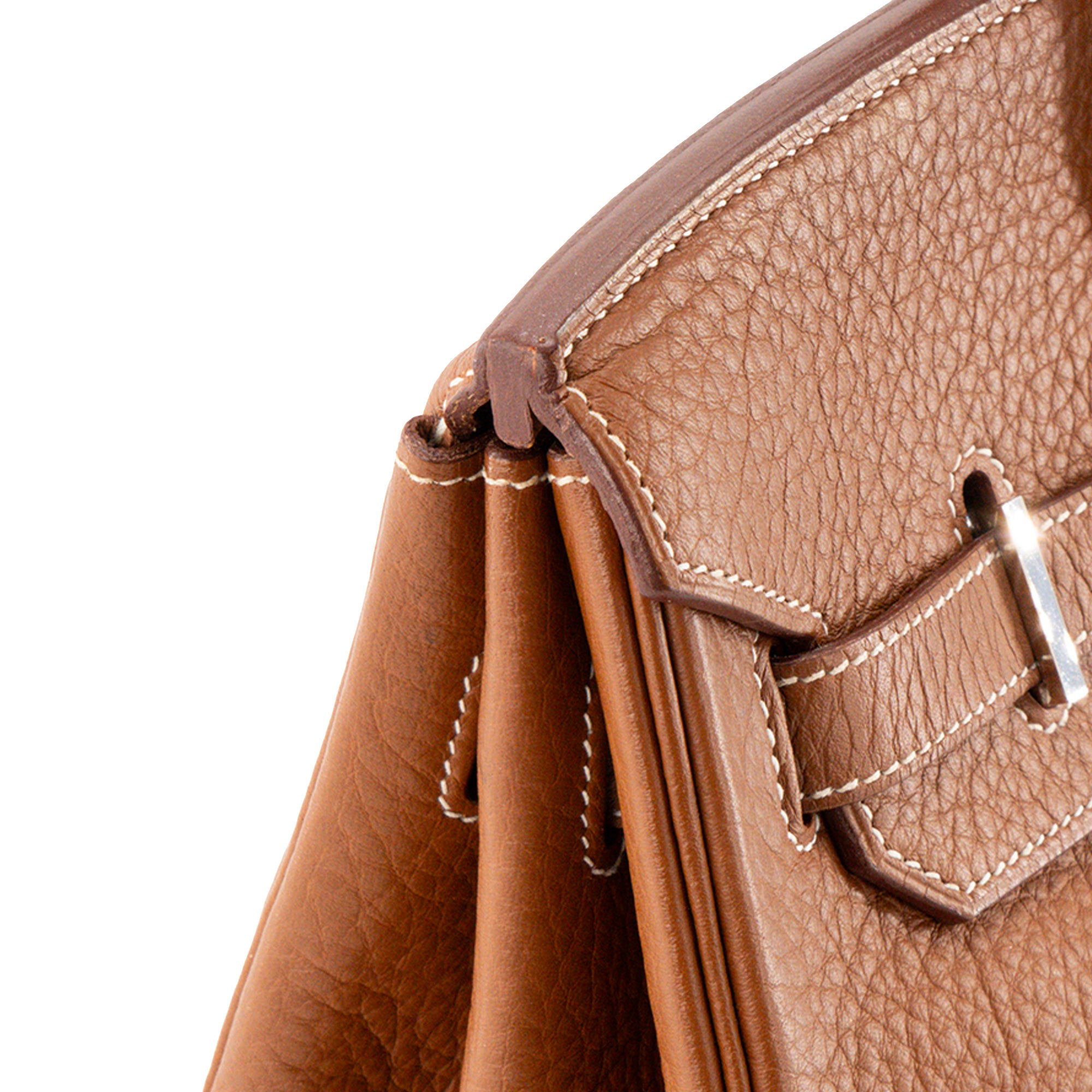 HERMÈS - Sac à main Birkin 35 Hermès en cuir clémence marron gold
