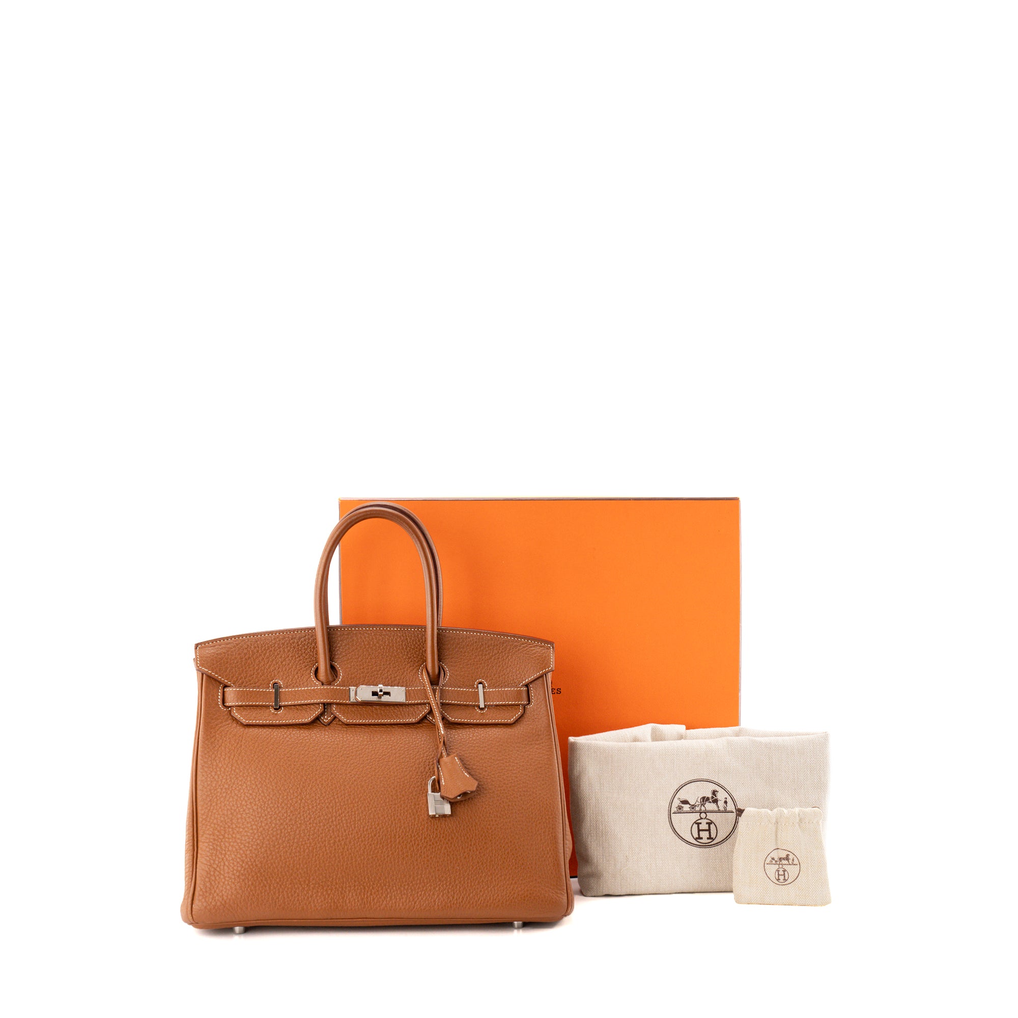 HERMÈS - Sac à main Birkin 35 Hermès en cuir clémence marron gold