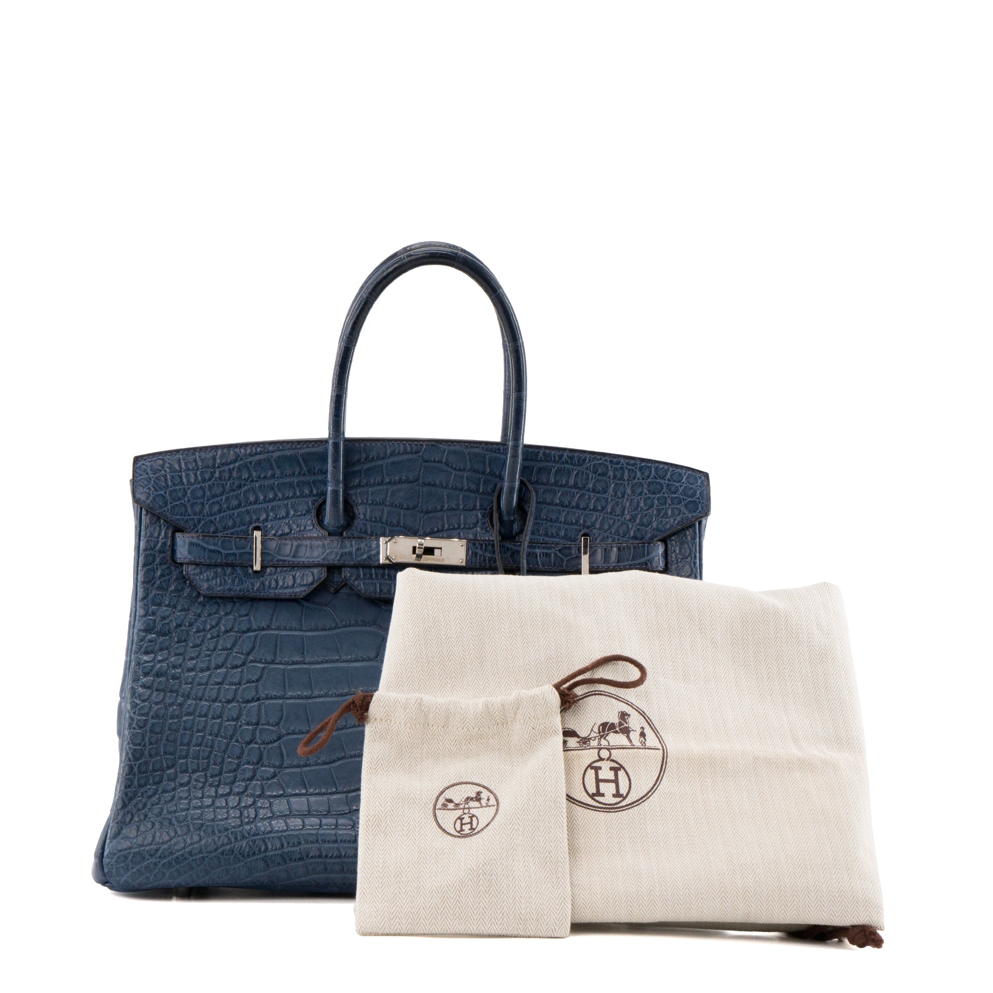 HERMÈS - Sac à main Birkin 35 Hermès en cuir exotique crocodile bleu