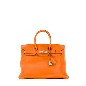 HERMÈS - Sac à main Birkin 35 Hermès en cuir swift orange H