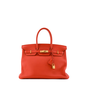 HERMÈS - Hermès Birkin 35 handbag in vermillion red togo leather