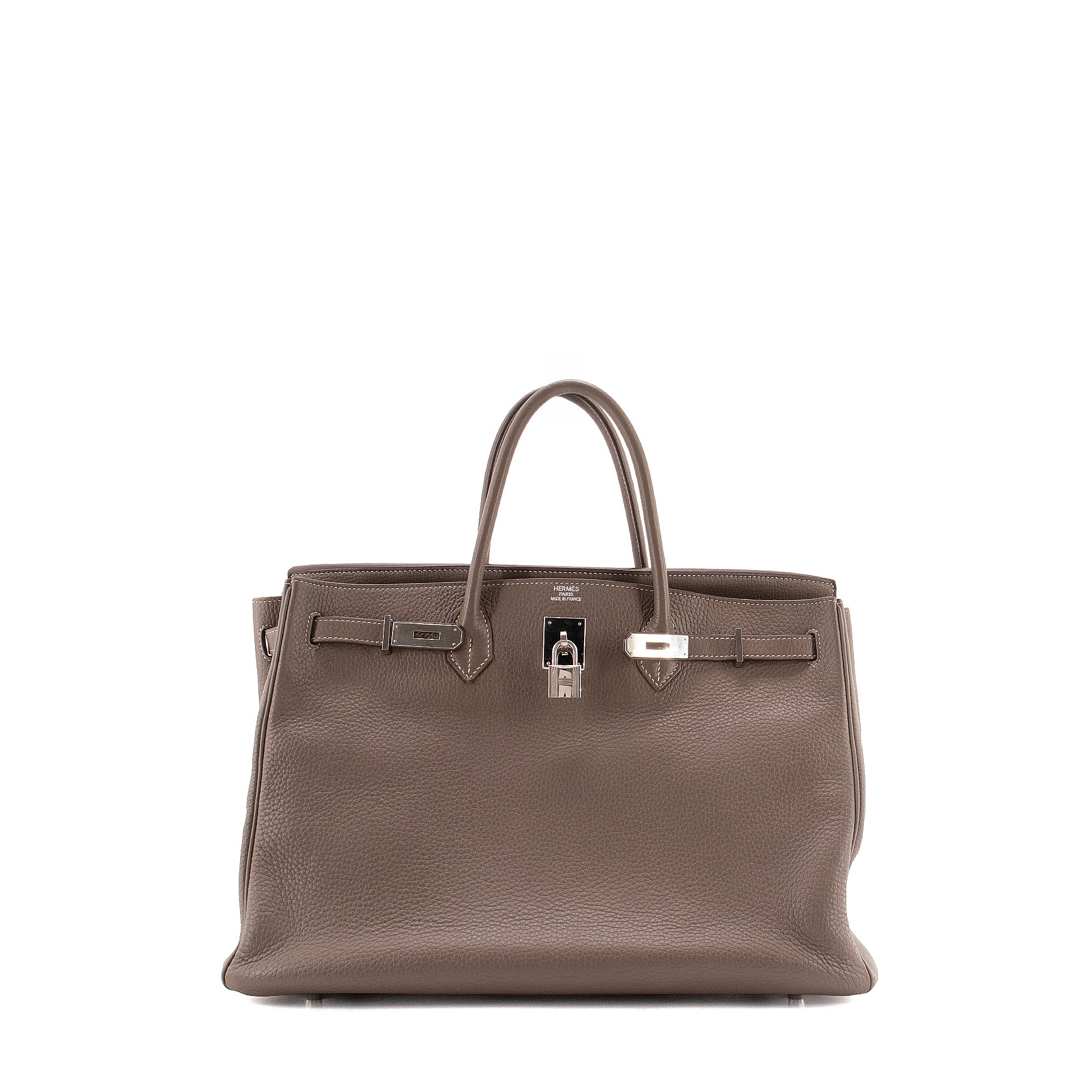 HERMÈS - Sac à main Birkin 40 Hermès en cuir taurillon clémence étoupe