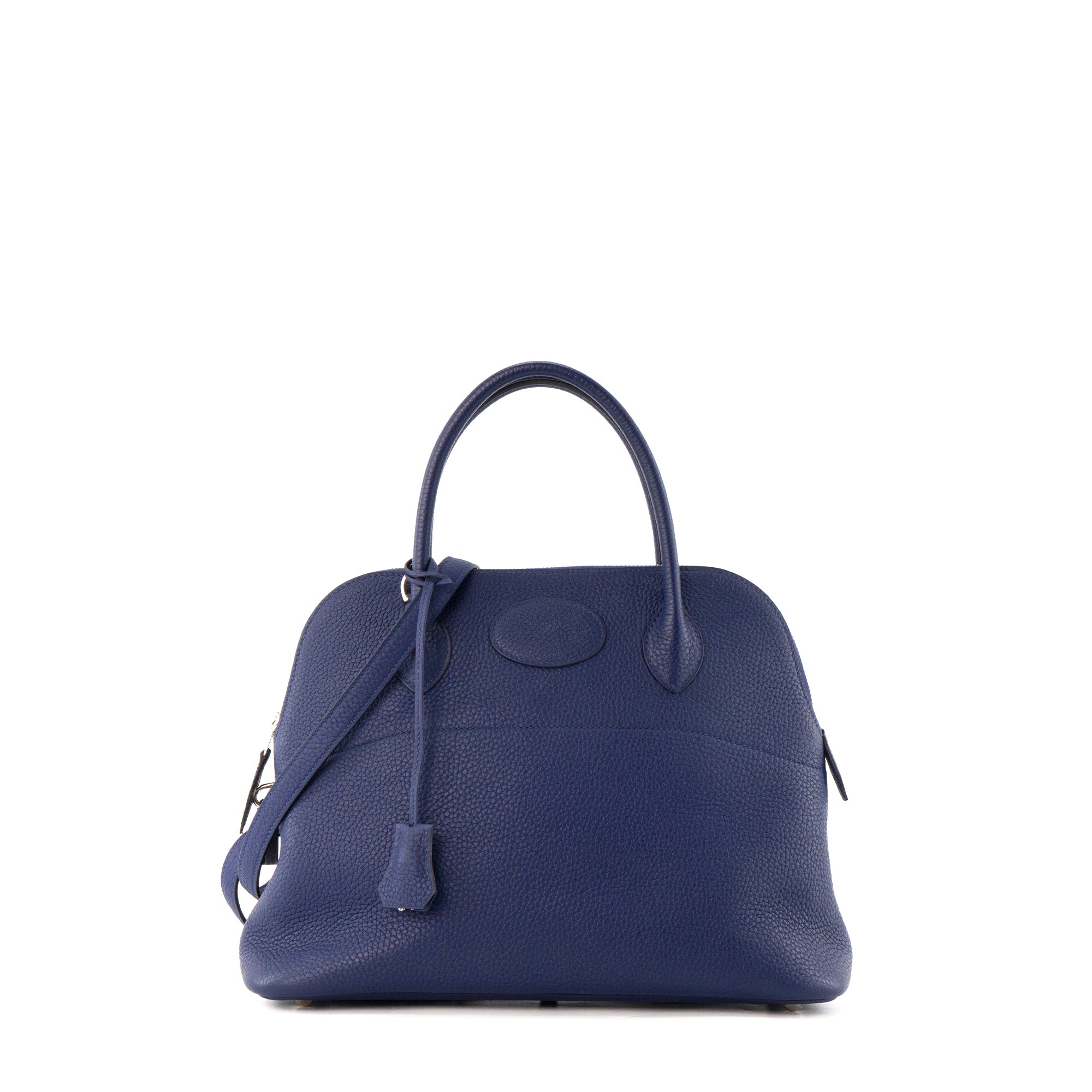 HERMÈS - Sac à main Bolide 31 Hermès en cuir taurillon clémence bleu encre