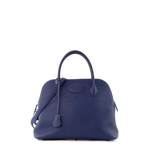 HERMÈS - Sac à main Bolide 31 Hermès en cuir taurillon clémence bleu encre