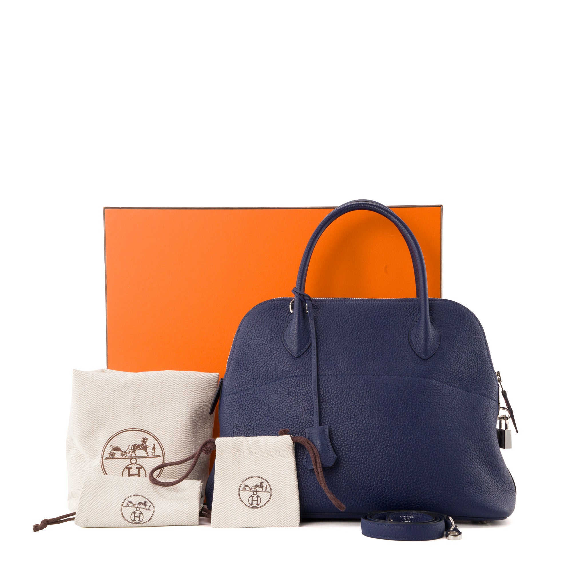 HERMÈS - Sac à main Bolide 31 Hermès en cuir taurillon clémence bleu encre