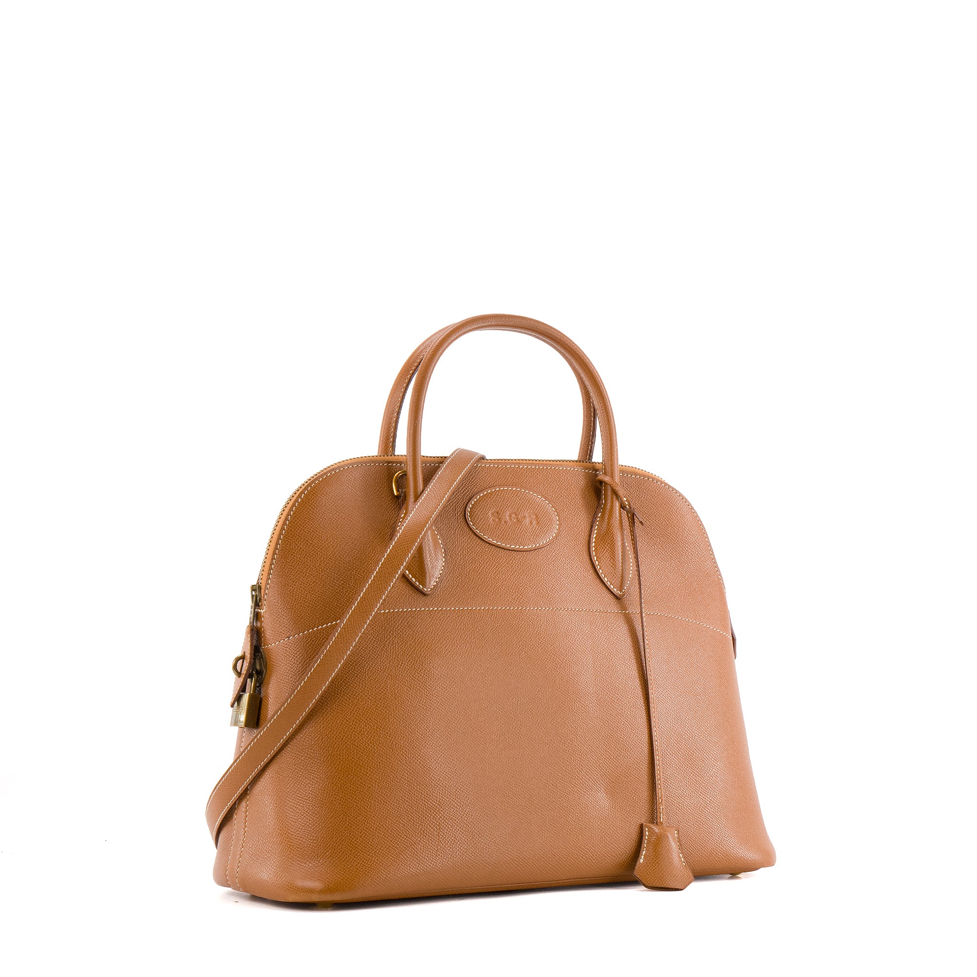 HERMÈS - Sac à main Bolide Hermès en cuir grainé courchevel marron vintage