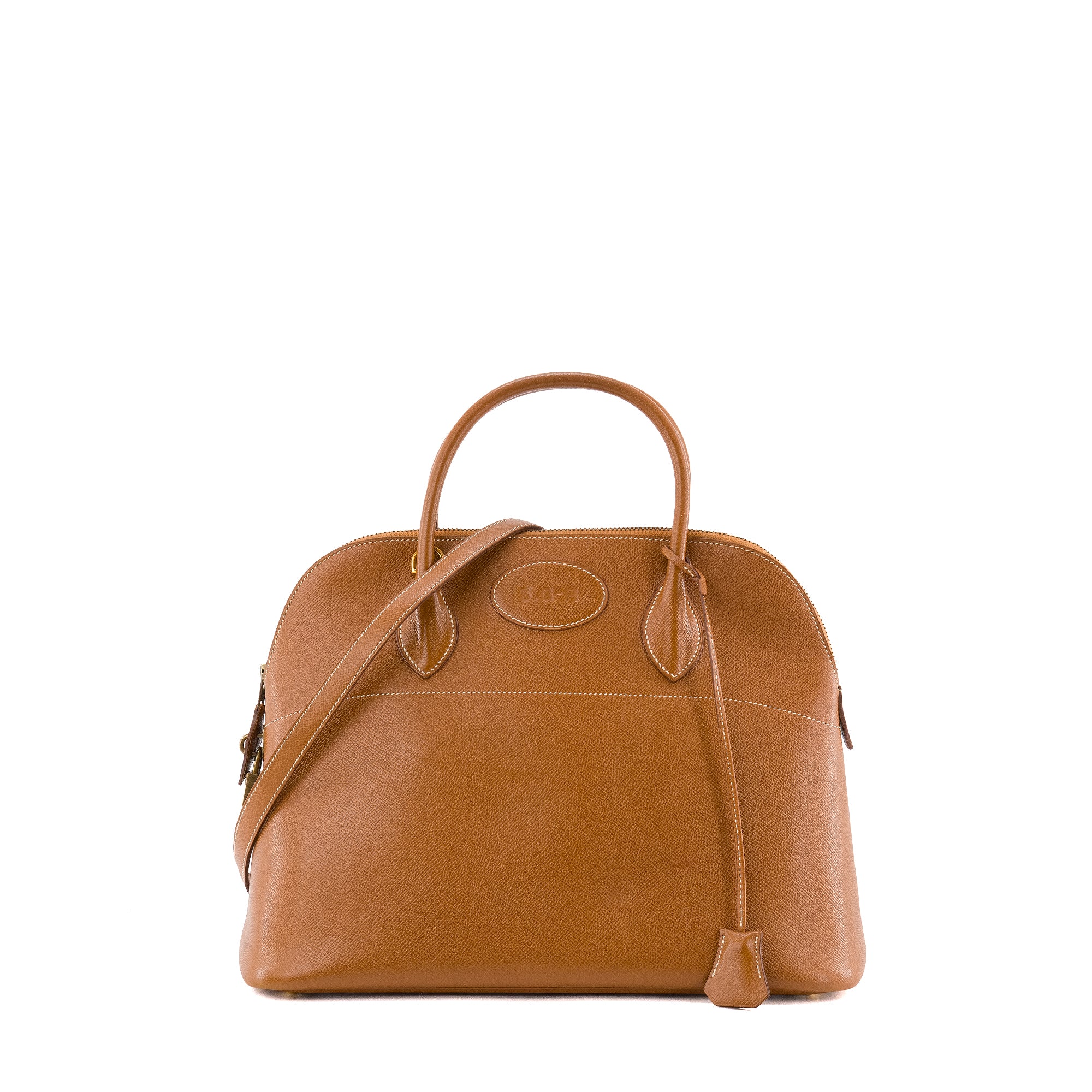 HERMÈS - Sac à main Bolide Hermès en cuir grainé courchevel marron vintage