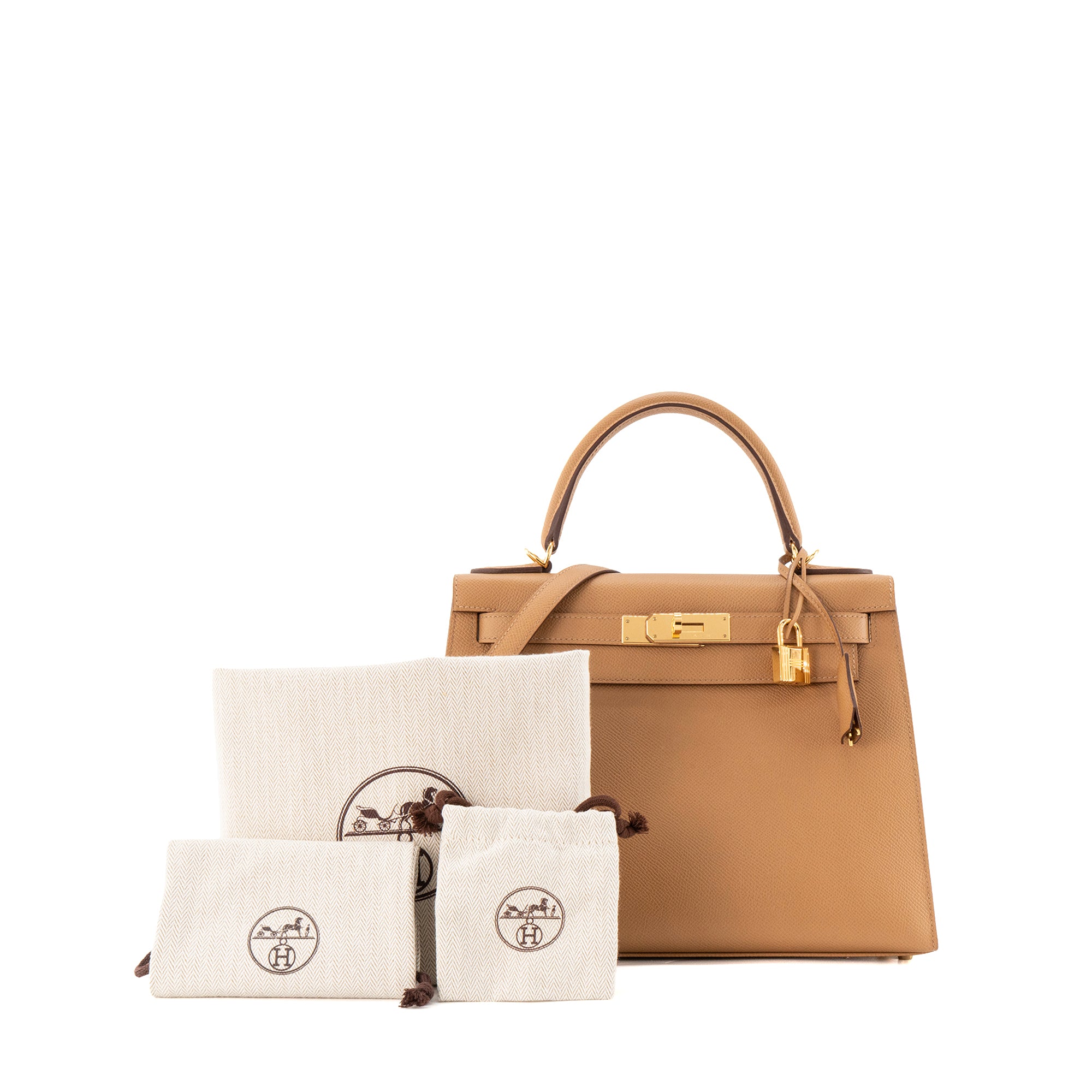 HERMÈS - Sac à main Kelly 28 Hermès en cuir epsom biscuit sellier