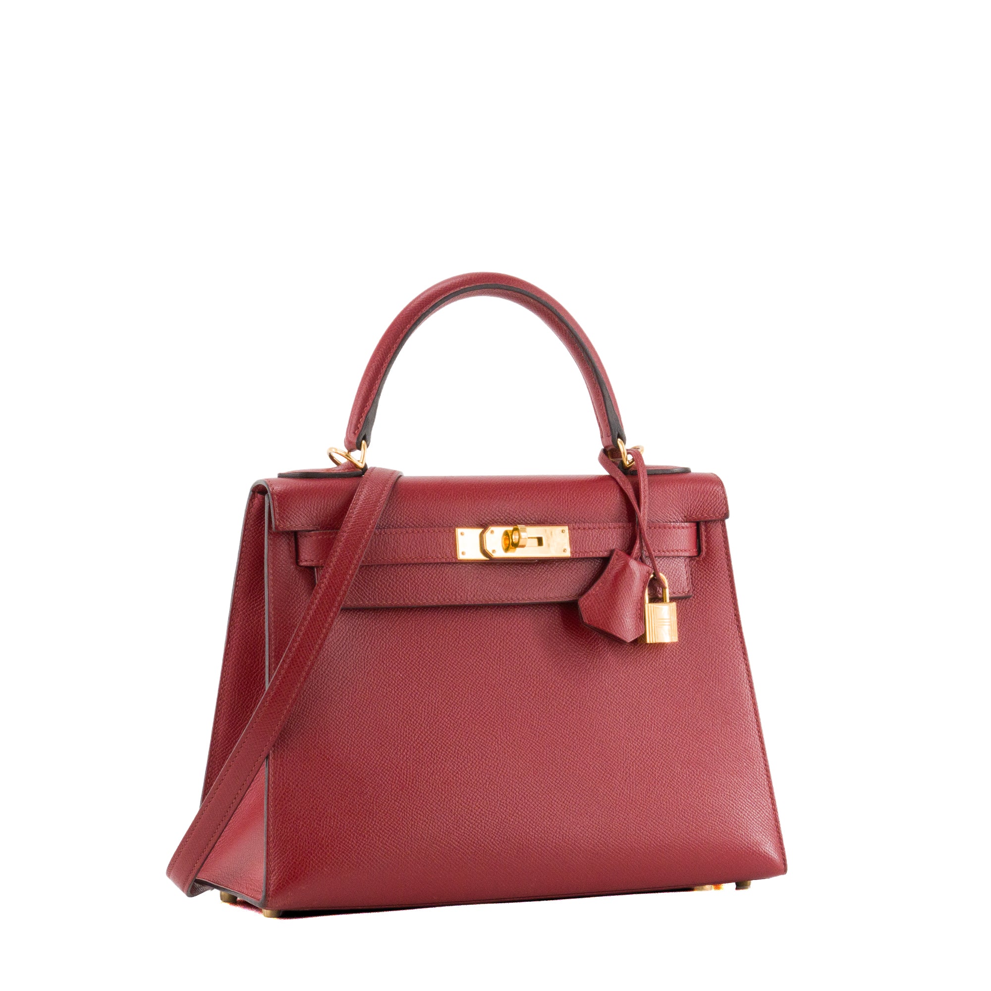 HERMÈS - Sac à bandoulière Kelly 28 Hermès en cuir epsom rouge grenat