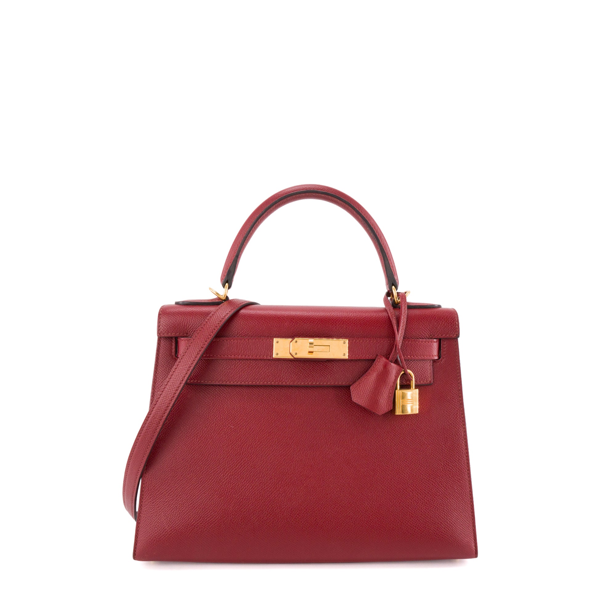 HERMÈS - Sac à bandoulière Kelly 28 Hermès en cuir epsom rouge grenat