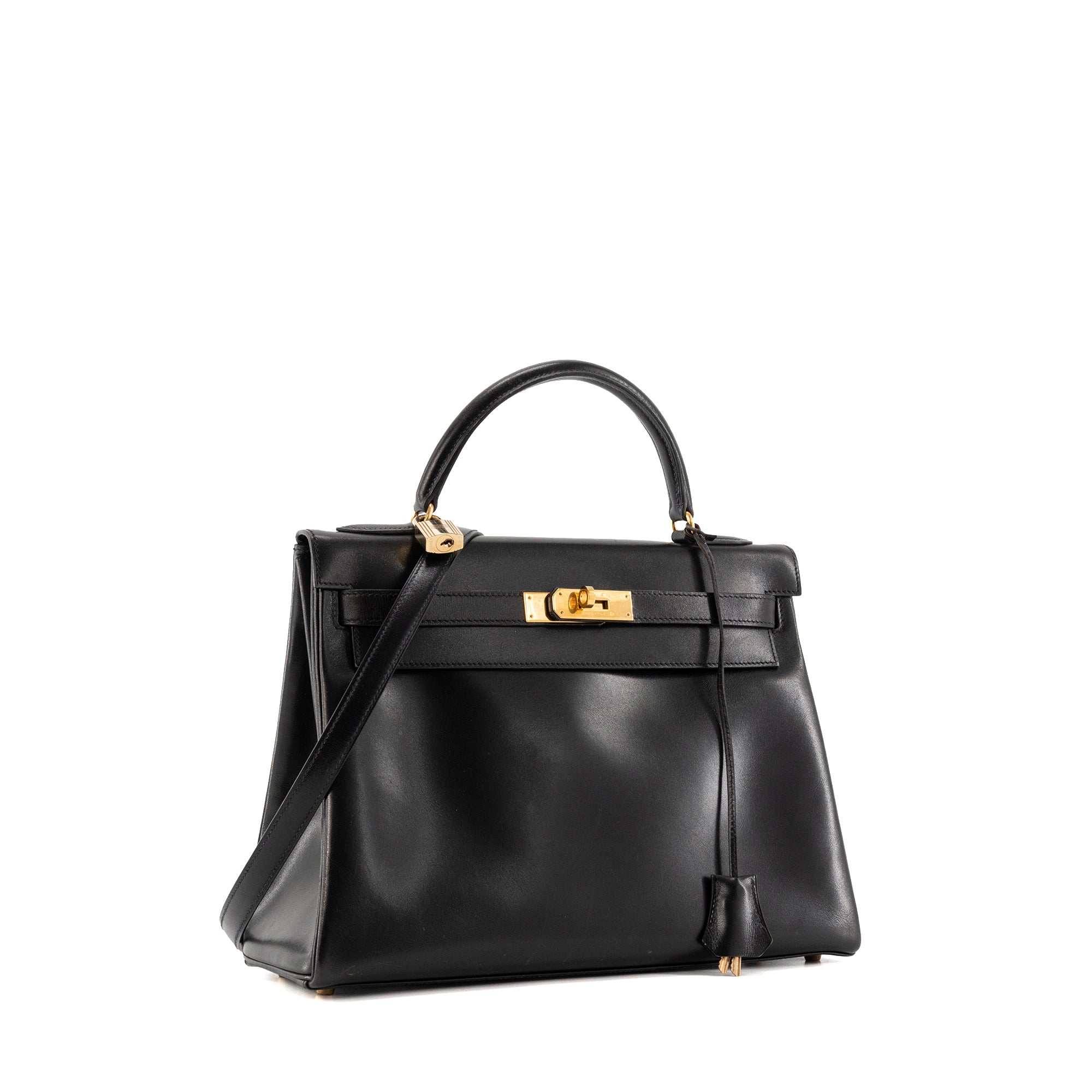 HERMÈS - Sac à main Kelly 32 Hermès en cuir box noir vintage