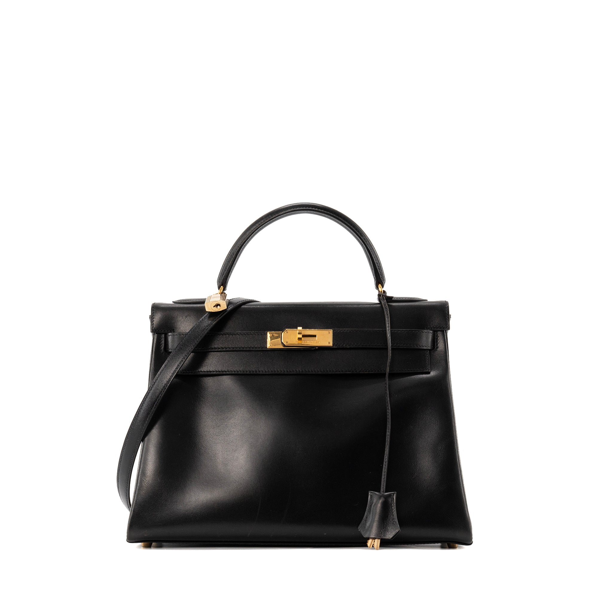 HERMÈS - Sac à main Kelly 32 Hermès en cuir box noir vintage