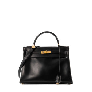 HERMÈS - Sac à main Kelly 32 Hermès en cuir box vintage