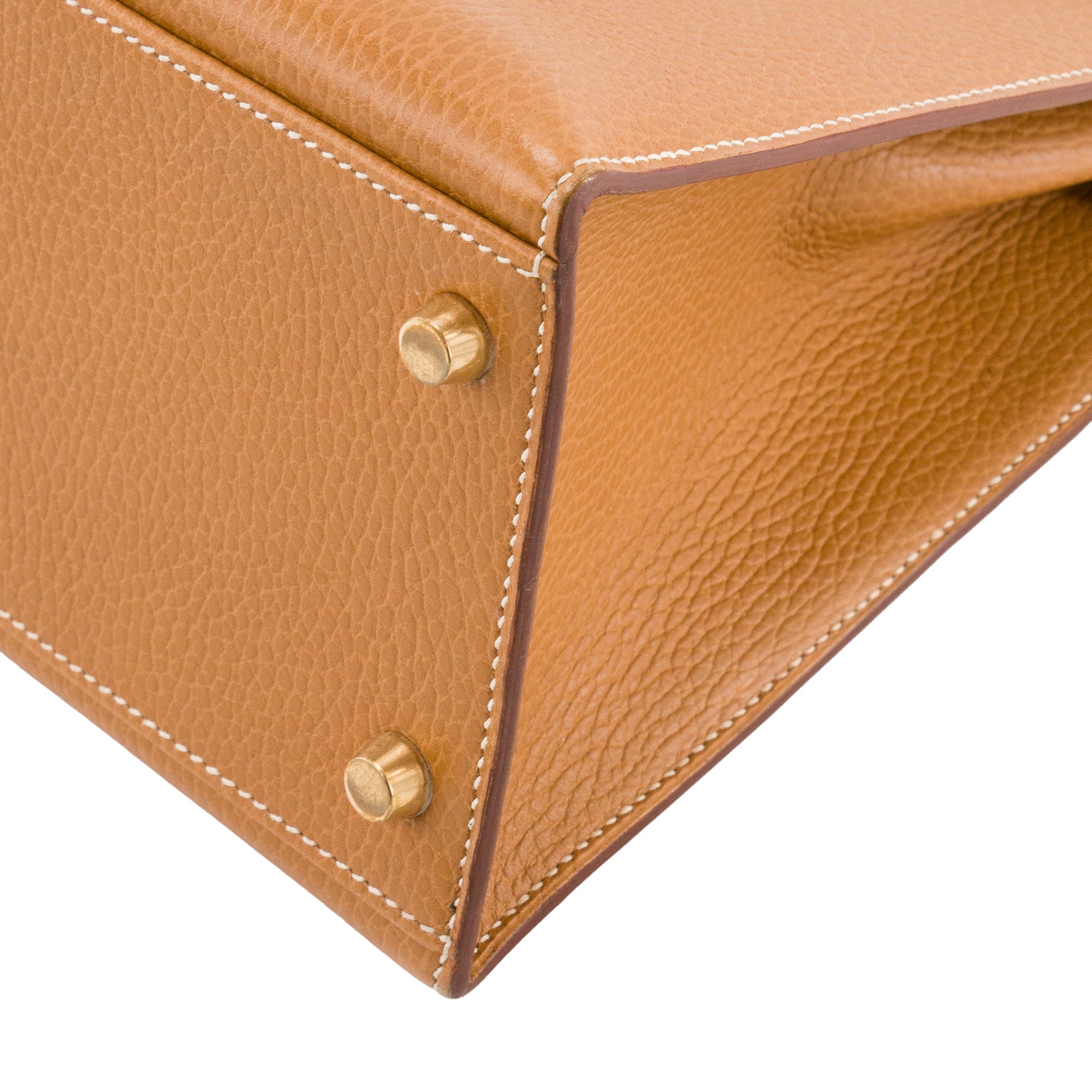 HERMÈS - Sac à main Kelly 32 Hermès en cuir ardennes marron gold vintage