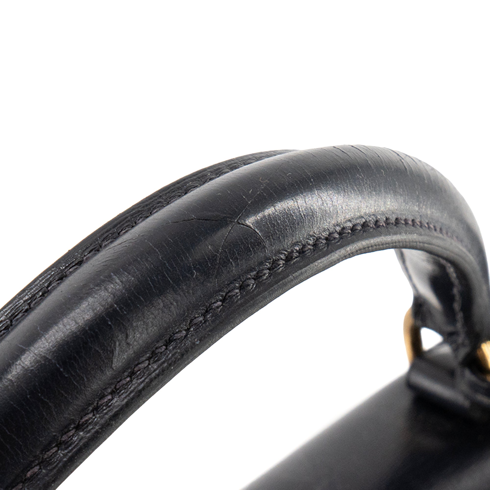 HERMÈS - Sac à main Kelly 32 Hermès en cuir box bleu marine vintage